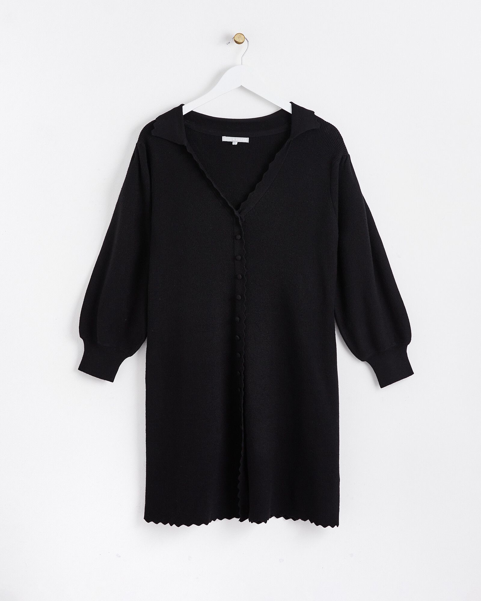 Button Scallop Black Knitted Mini Dress | Oliver Bonas