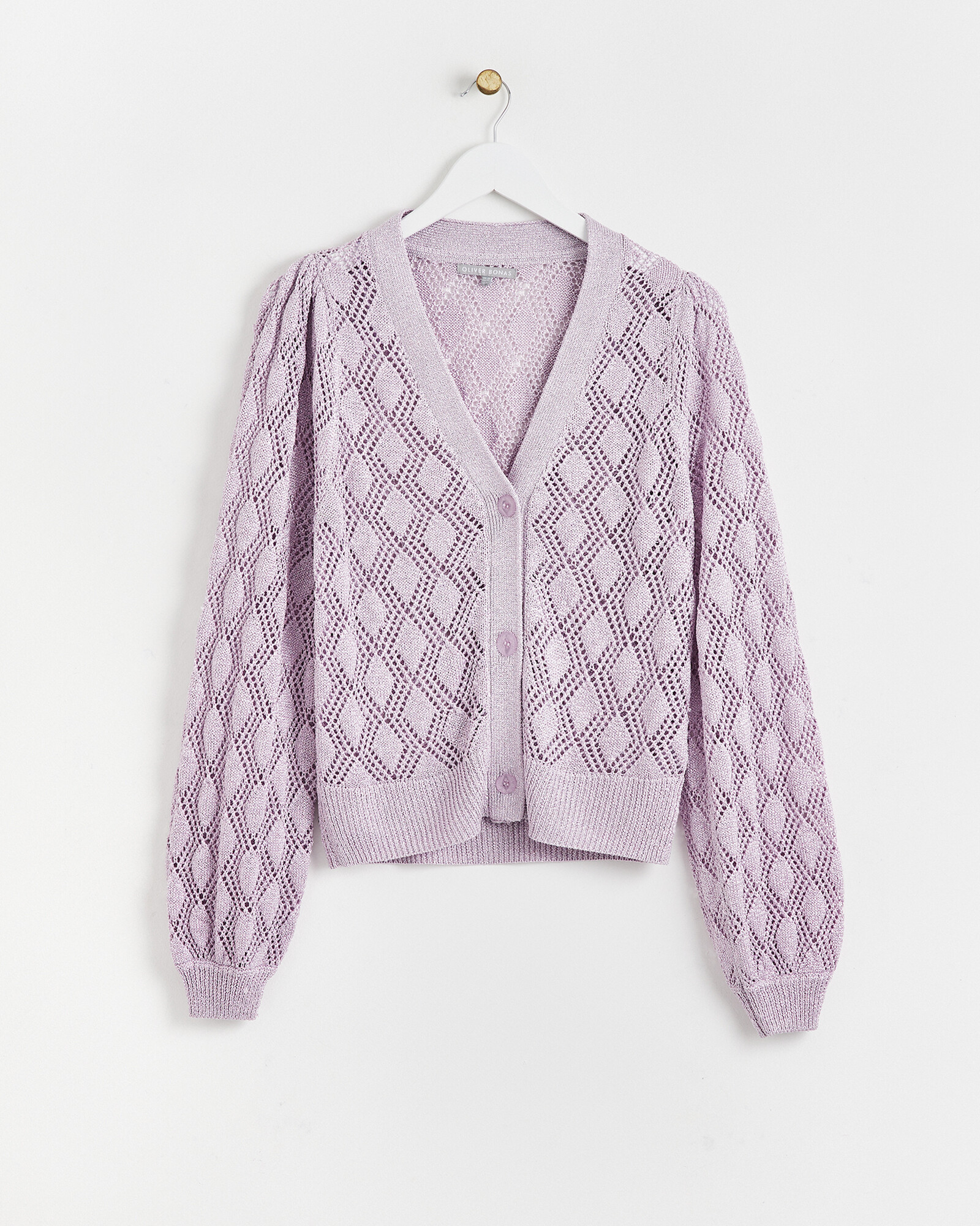 Metallic Lilac Purple Knitted Cardigan Oliver Bonas