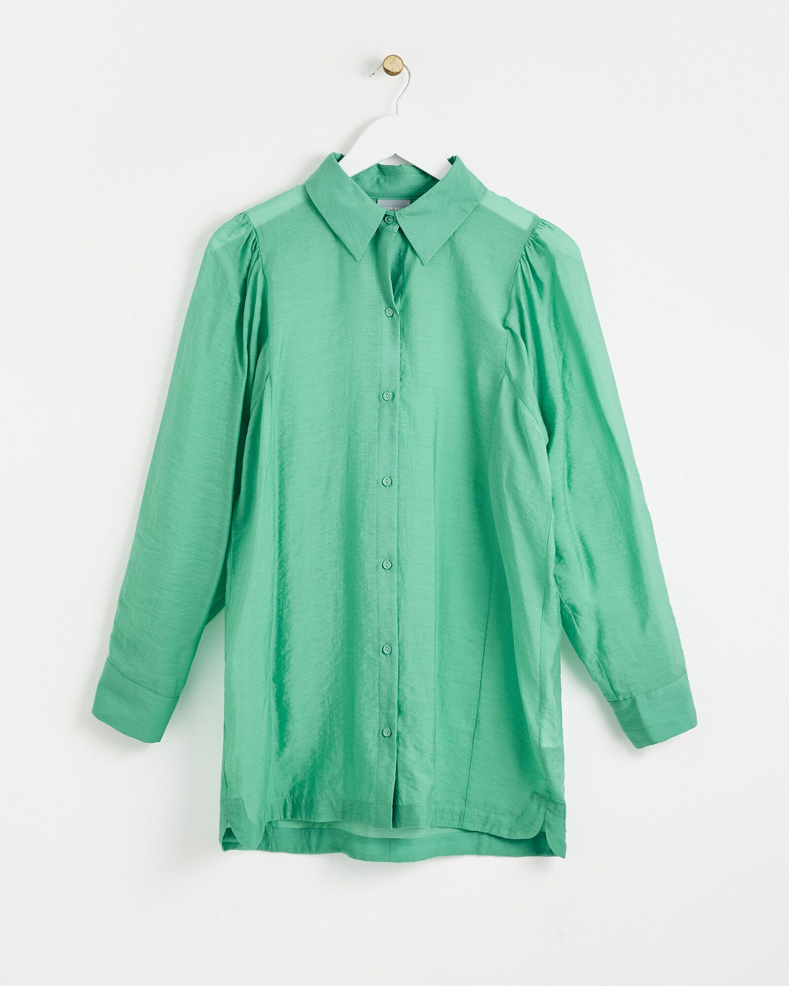 Sheer Longline Green Shirt | Oliver Bonas