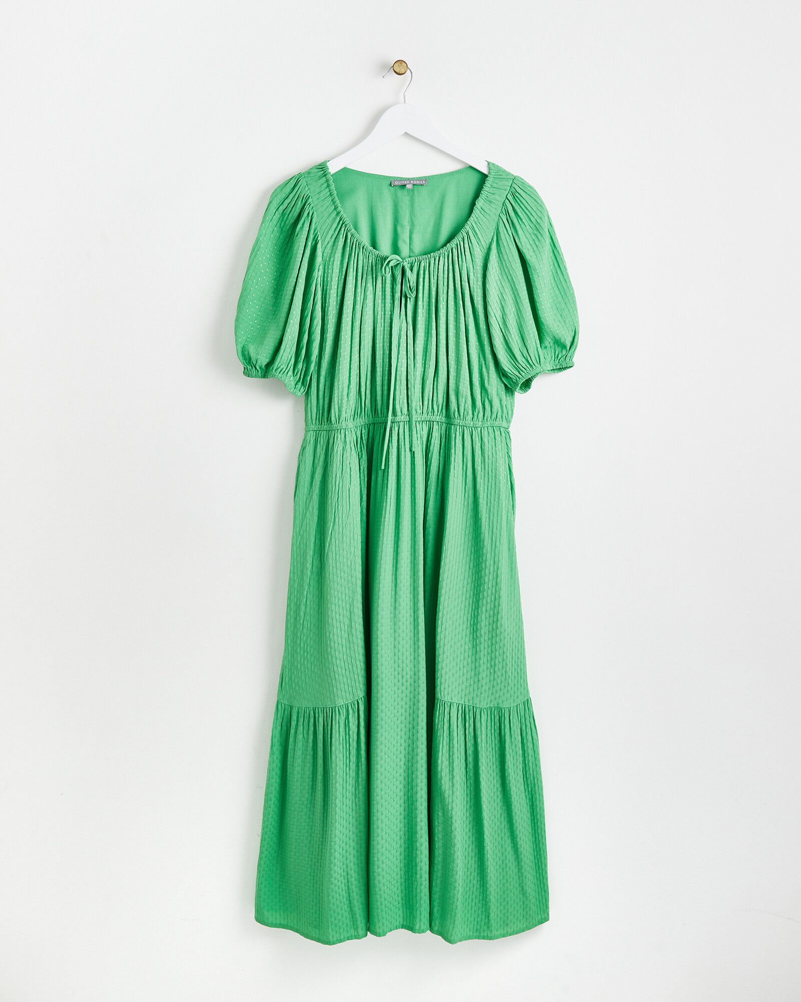 Textured Green Tiered Midi Dress | Oliver Bonas