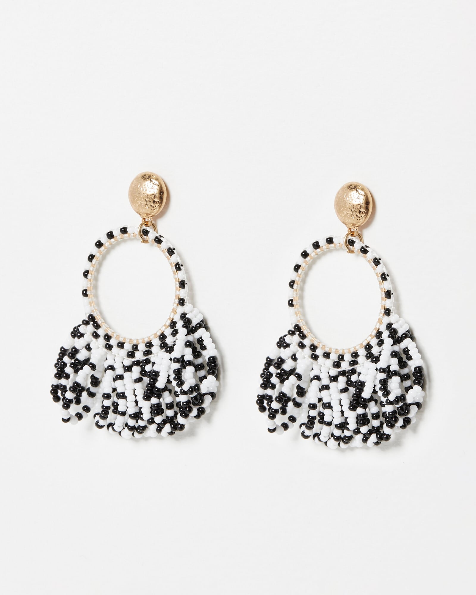 Nadia Black White Seed Bead Statement Earrings Oliver Bonas nadia-black-white-seed-bead-statement-earrings-oliver-bonas