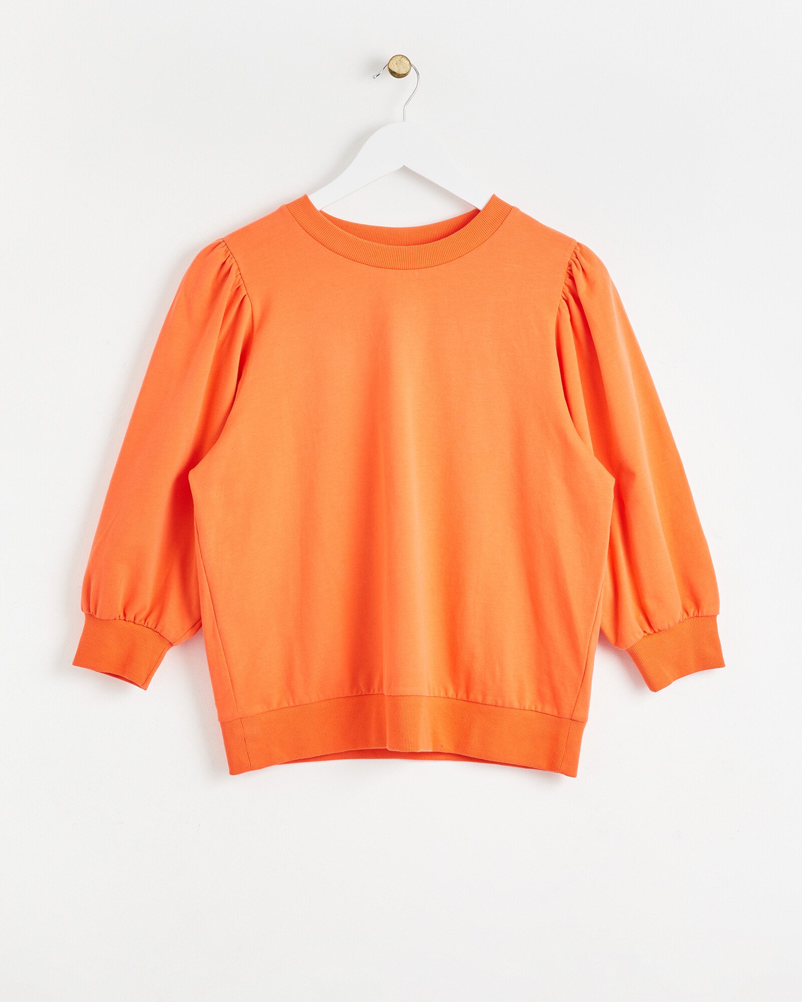 Puff Sleeve Orange Jersey Top Oliver Bonas US