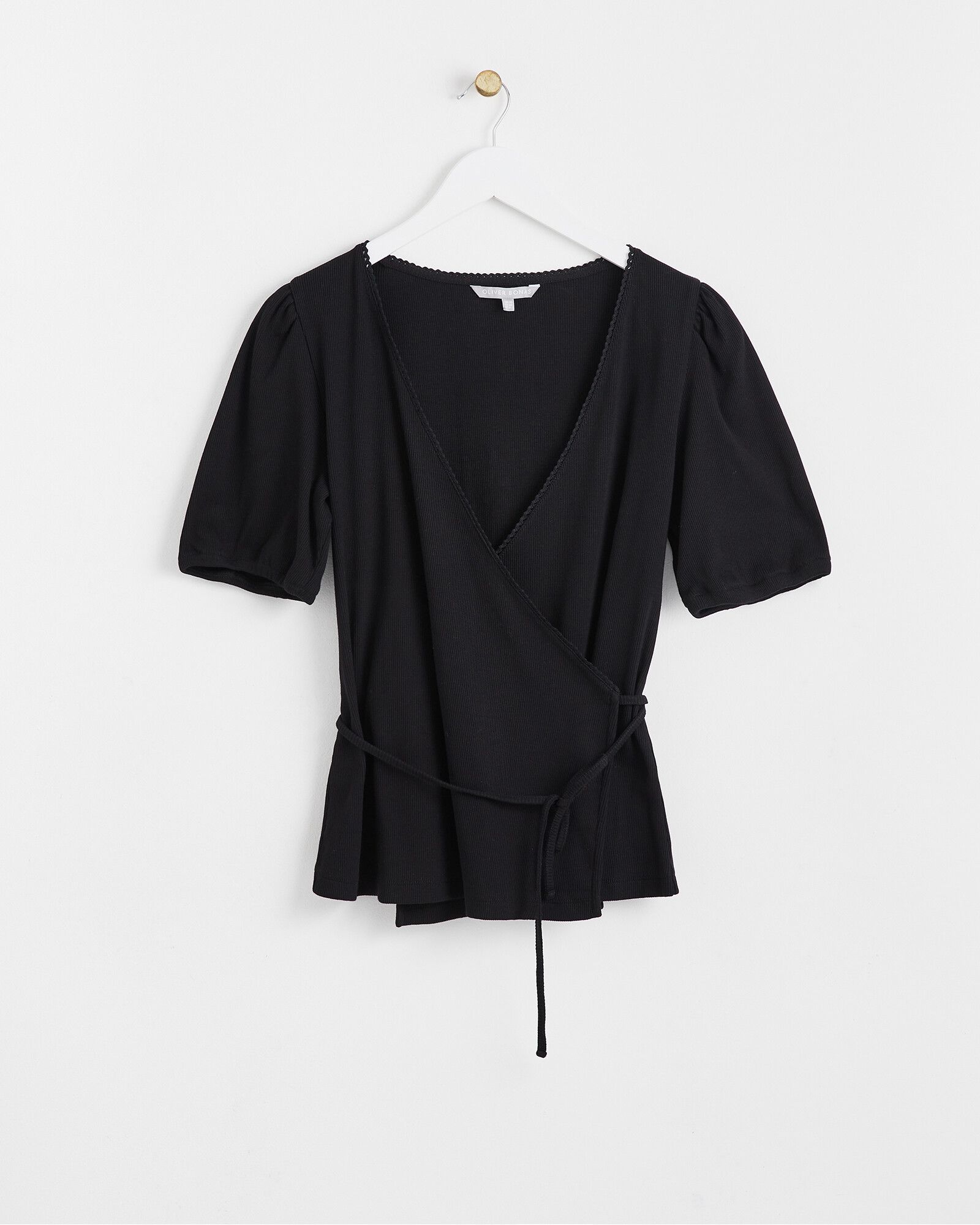 Black Wrap Cotton Jersey Top | Oliver Bonas