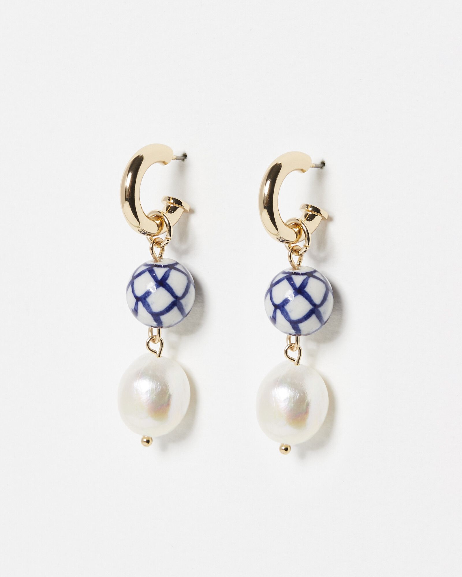 Afroditi Ceramic Bead & Freshwater Pearl Drop Earrings | Oliver Bonas