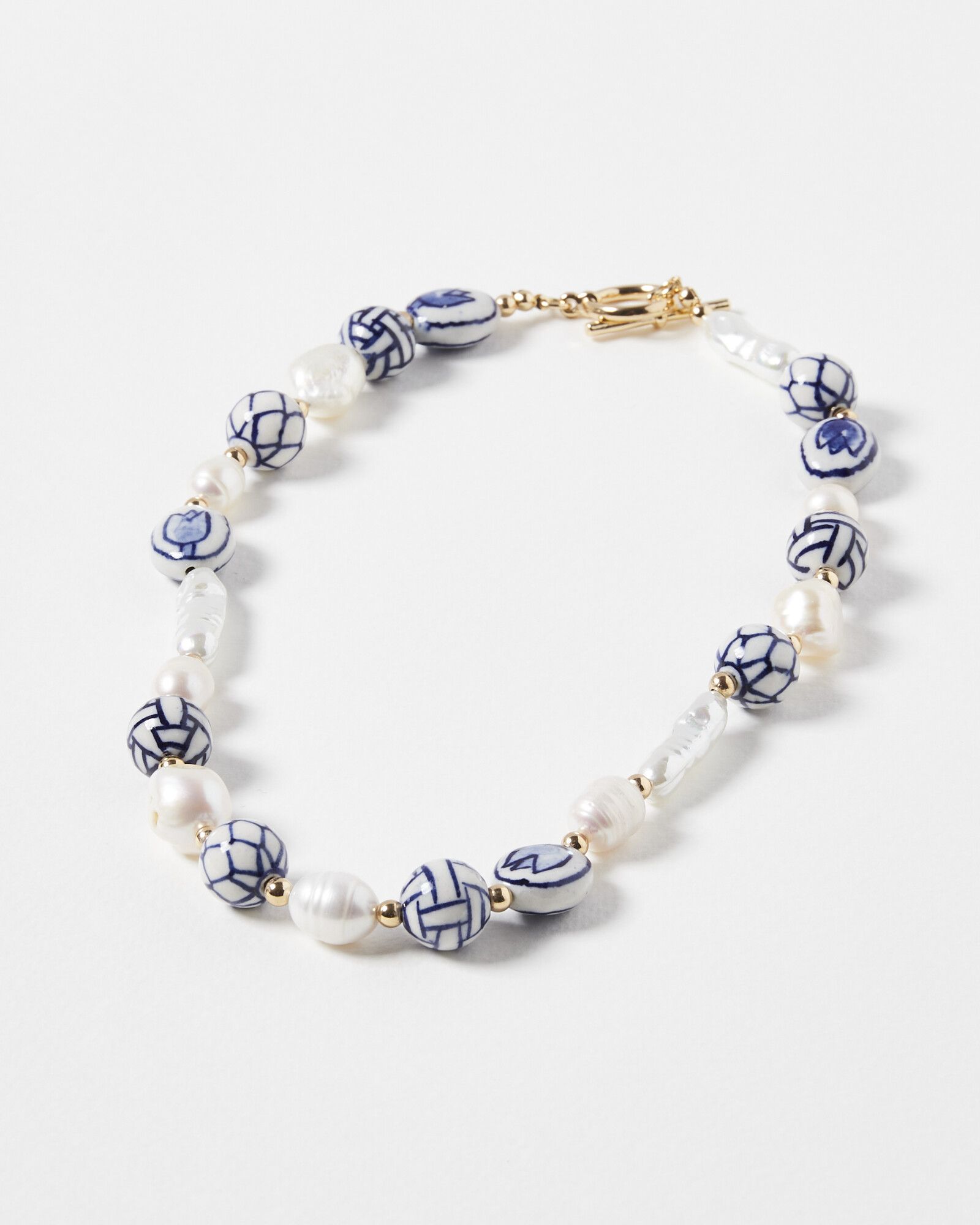 Afroditi Ceramic Bead & Freshwater Pearl Beaded Necklace | Oliver Bonas