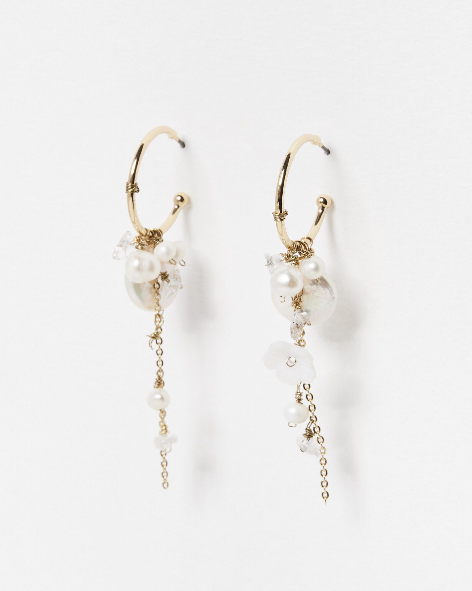 Harmony Pearl, Shell, Flower & Chain Drop Hoop Earrings | Oliver Bonas