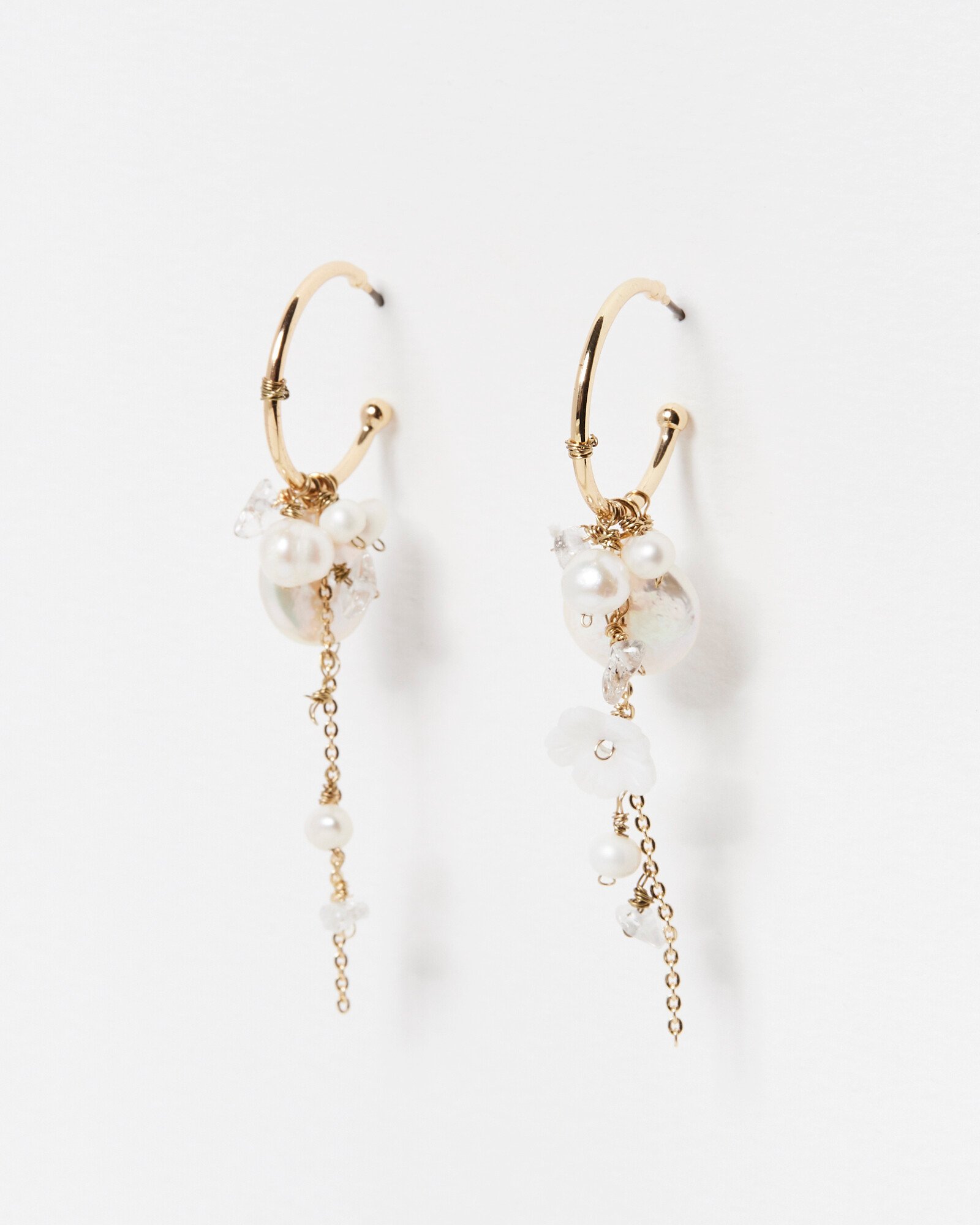 Harmony Pearl, Shell, Flower & Chain Drop Hoop Earrings Oliver Bonas