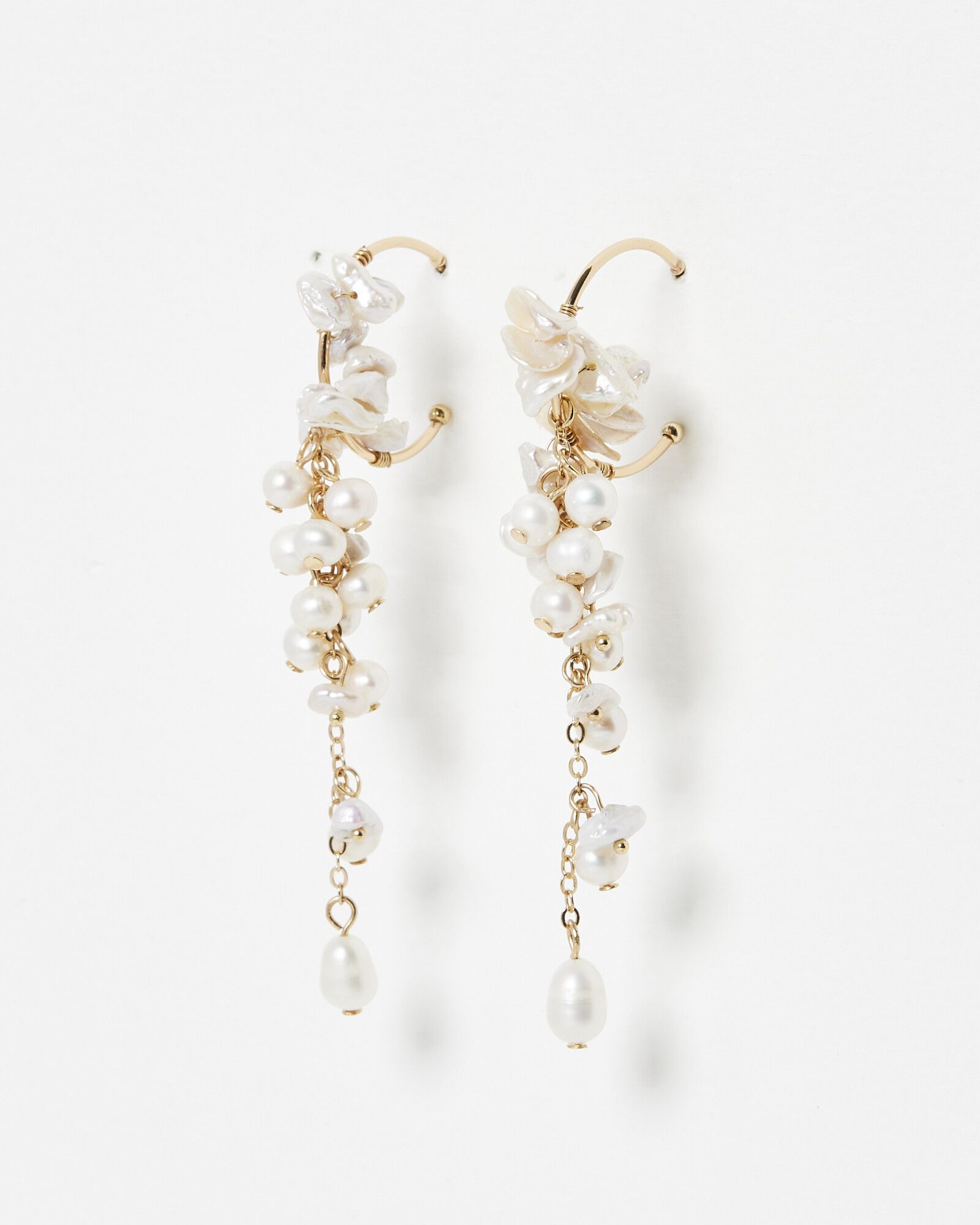 Three pearls cluster stud earrings gold — Militza Ortiz Jewellery
