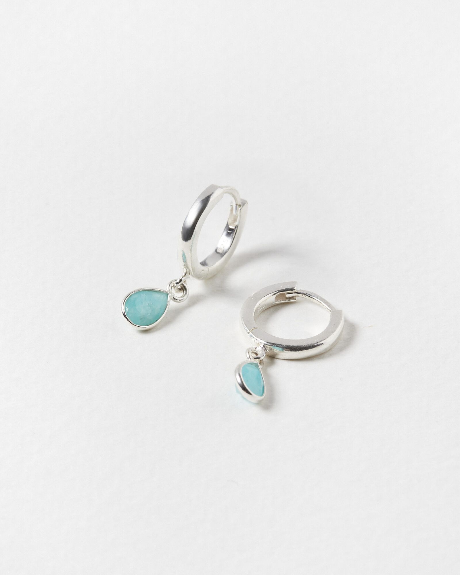 Auden Tiny Teardrop Blue Amazonite & Silver Huggie Earrings | Oliver Bonas