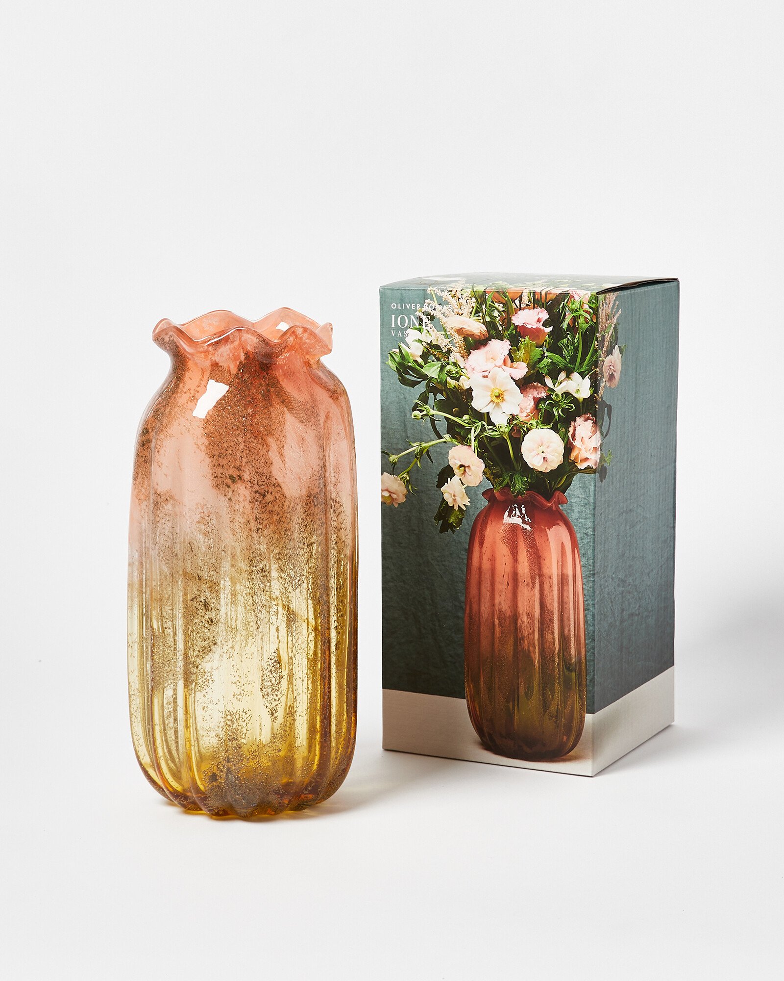 Ione Orange & Gold Glass Vase Oliver Bonas