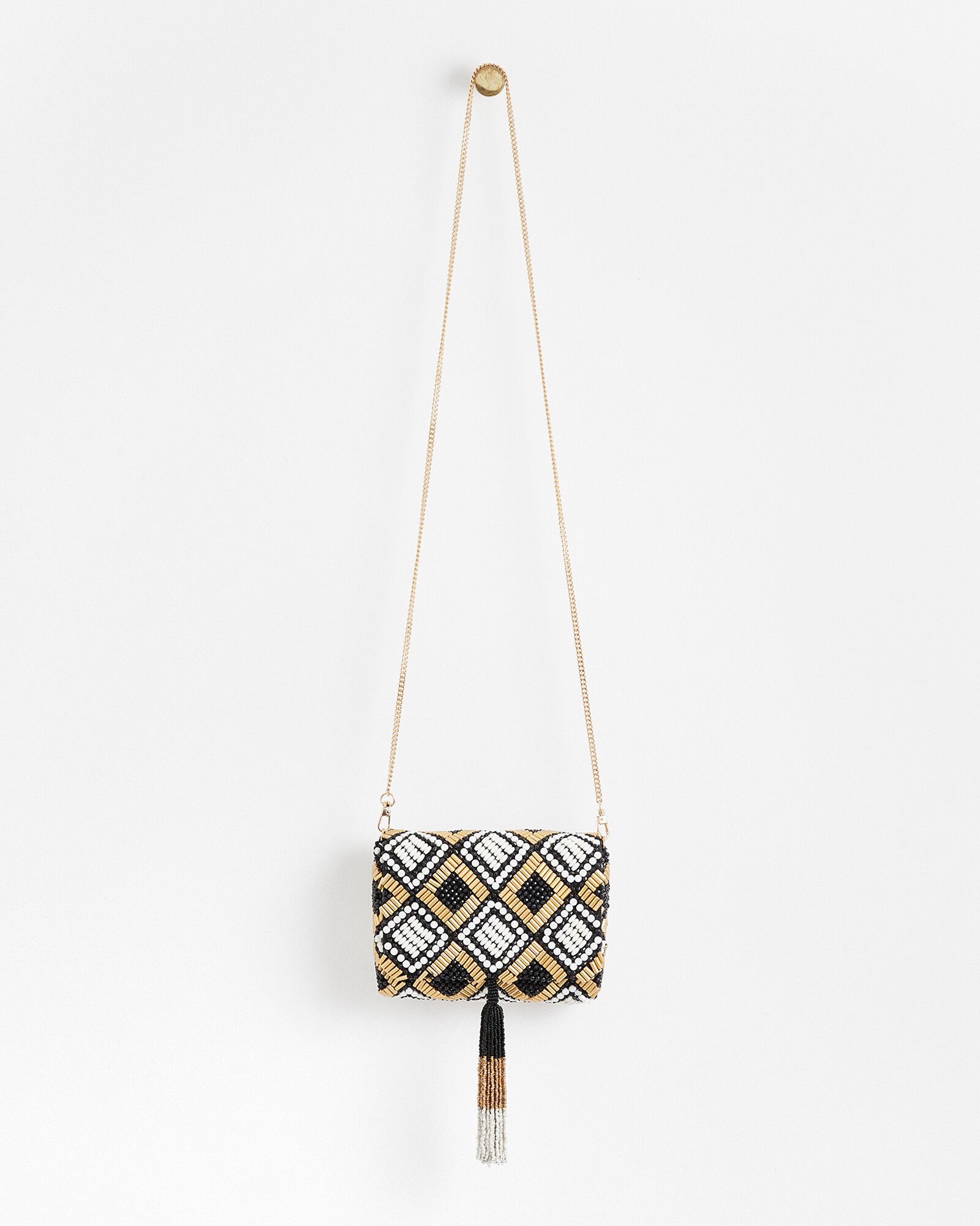 Geometric Black & Gold Beaded Clutch Bag | Oliver Bonas