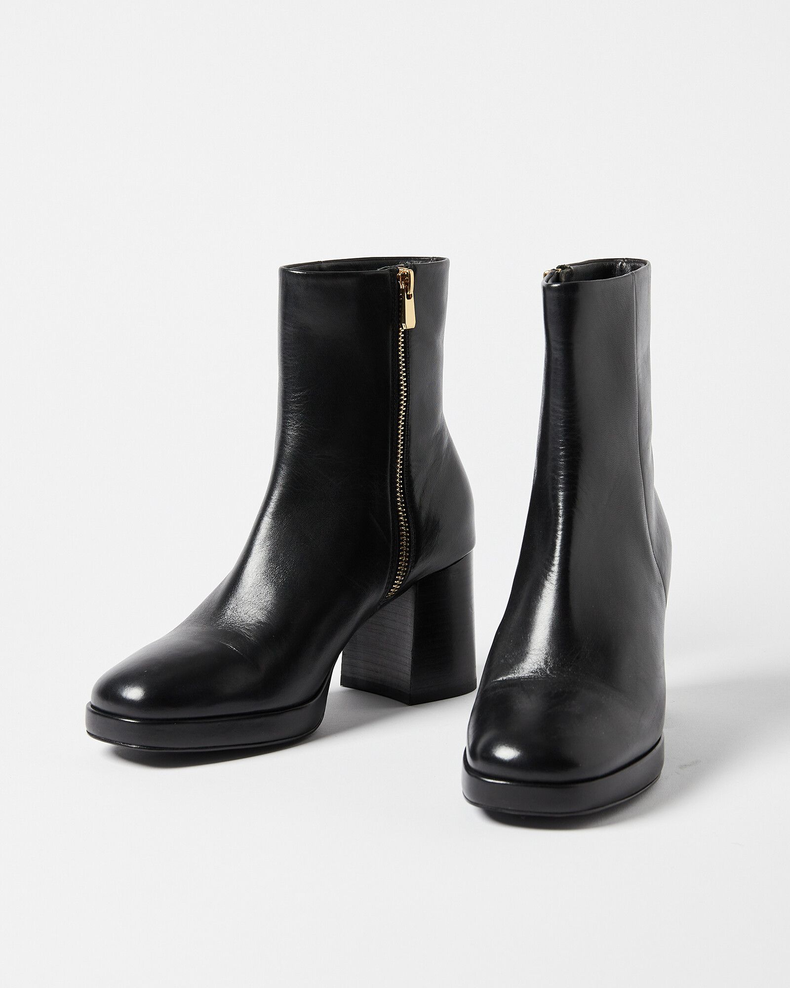 Black Leather Platform Heel Boot | Oliver Bonas