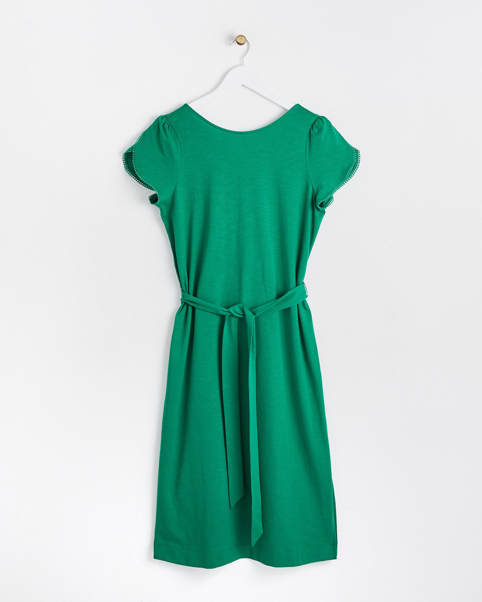 Lace Back Green Cotton Mini Dress | Oliver Bonas
