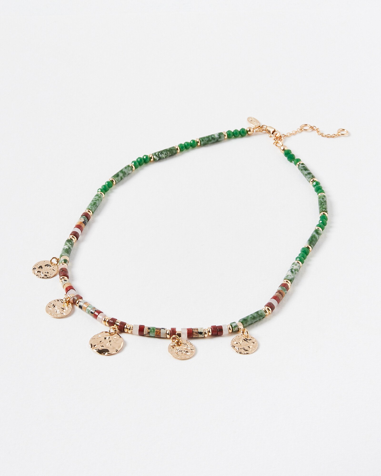 Remi Hammered Disc Drop Bead Pendant Necklace Oliver Bonas