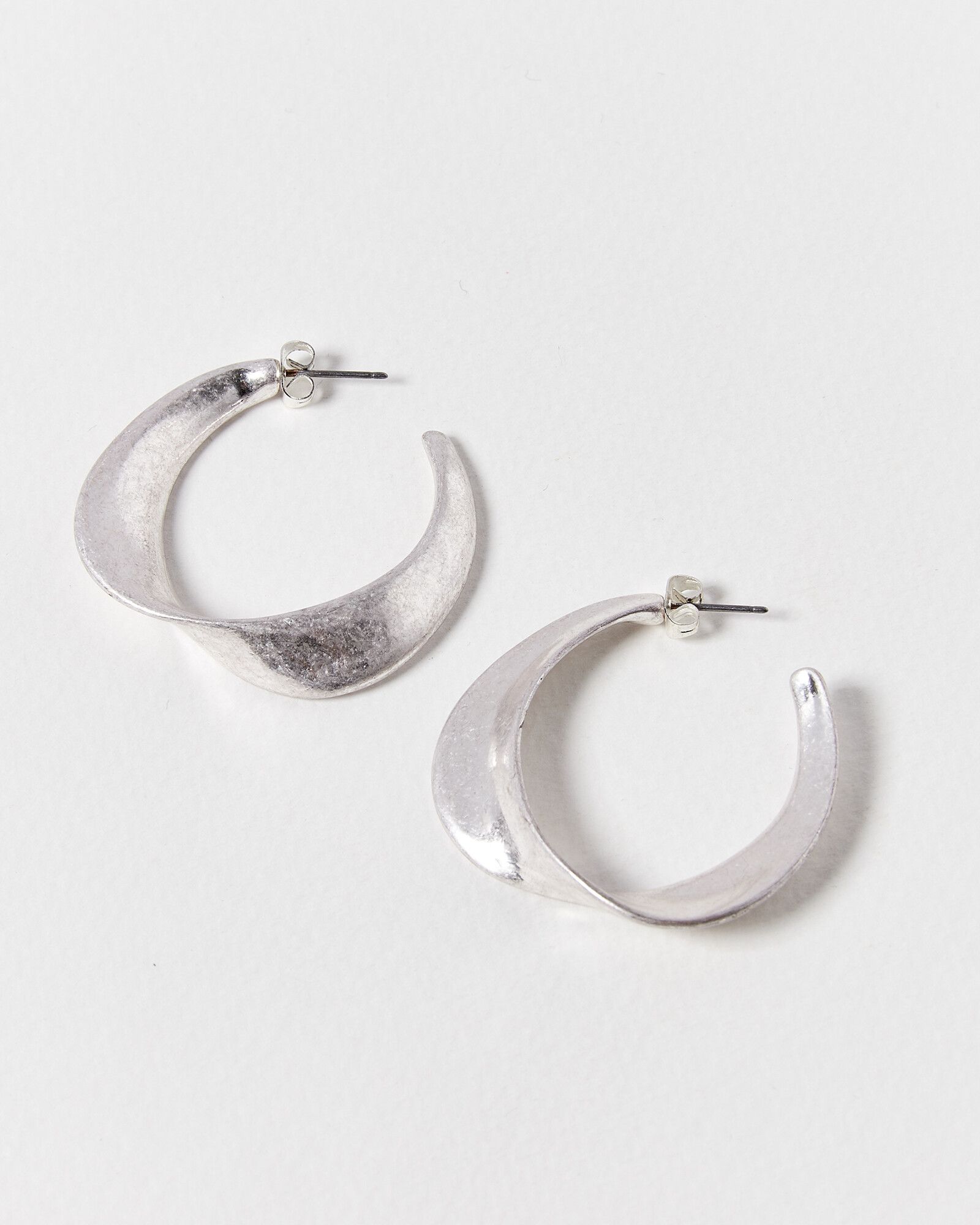 Maria Brushed Silver Twist Hoop Earrings | Oliver Bonas