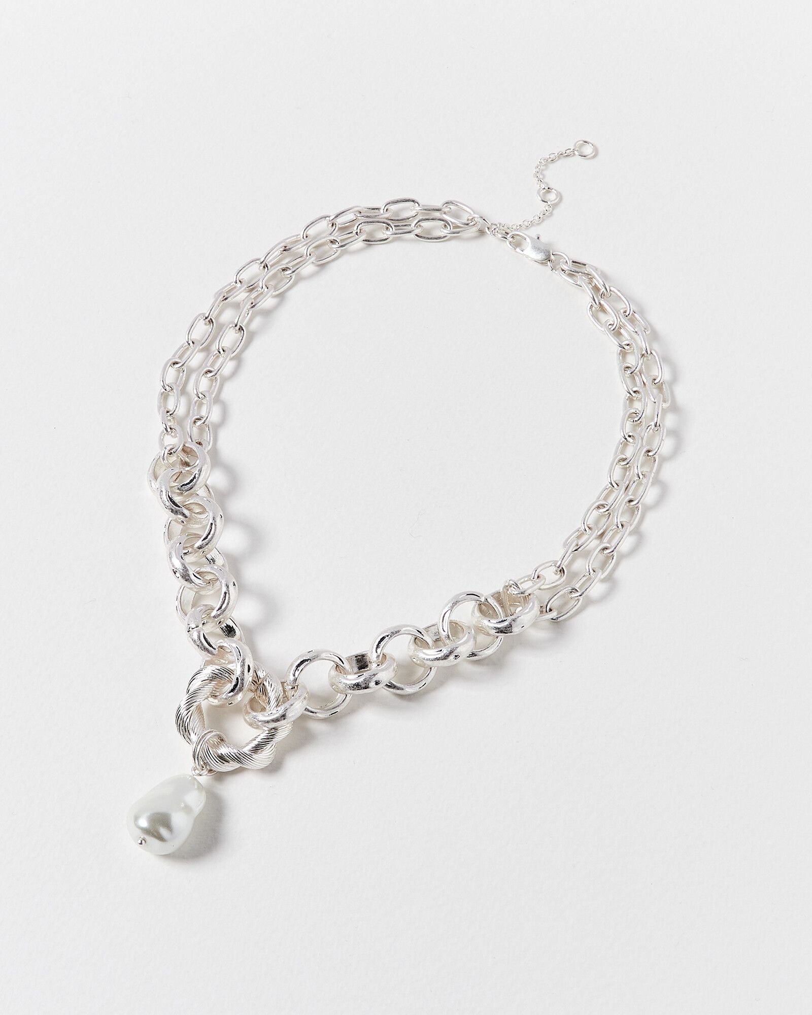 Kali Faux Pearl Chunky Chain Drop Necklace | Oliver Bonas