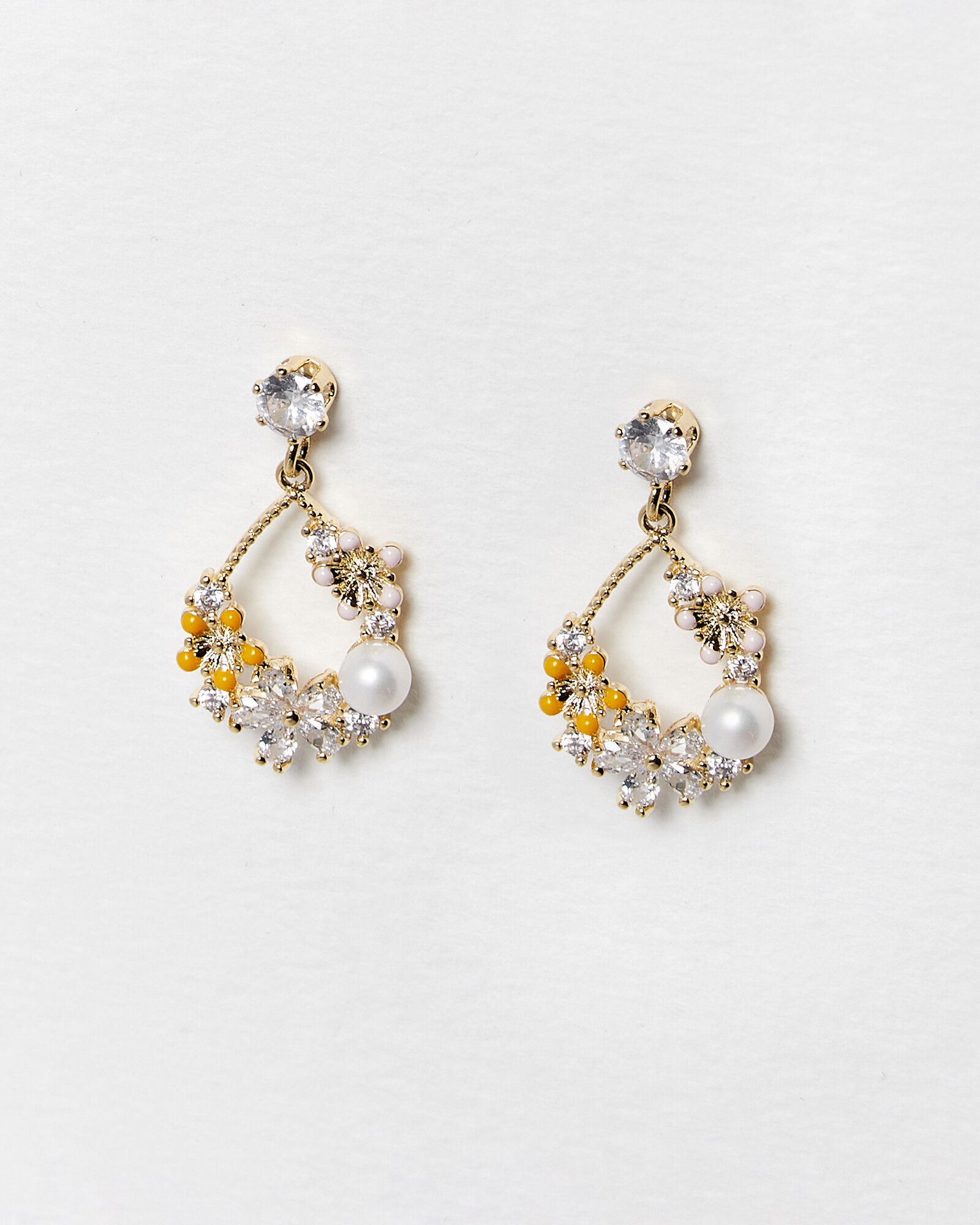 Fleur Faux Pearl & Flower Teardrop Drop Earrings | Oliver Bonas