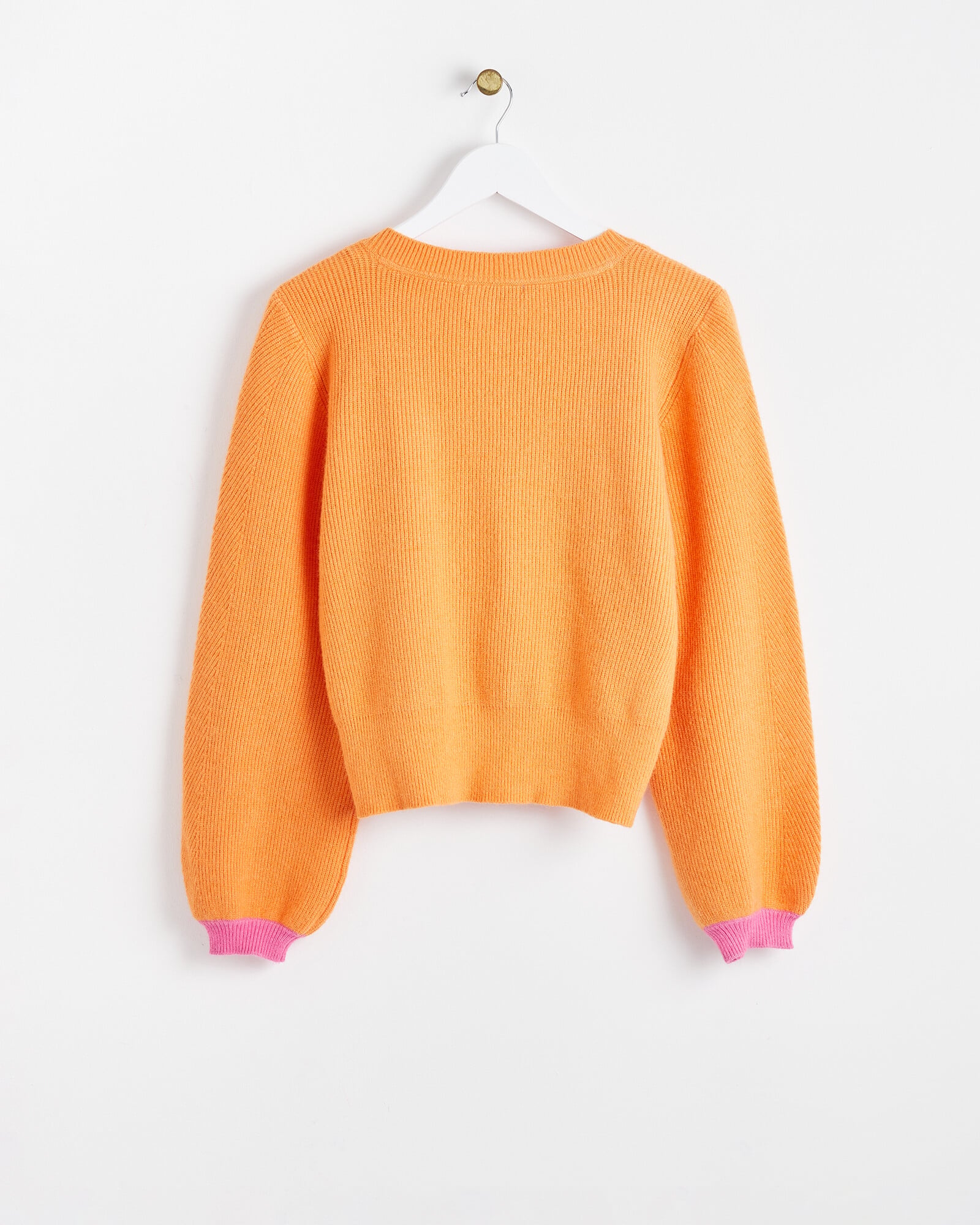 Orange Ribbed Open Front Knit Cardigan