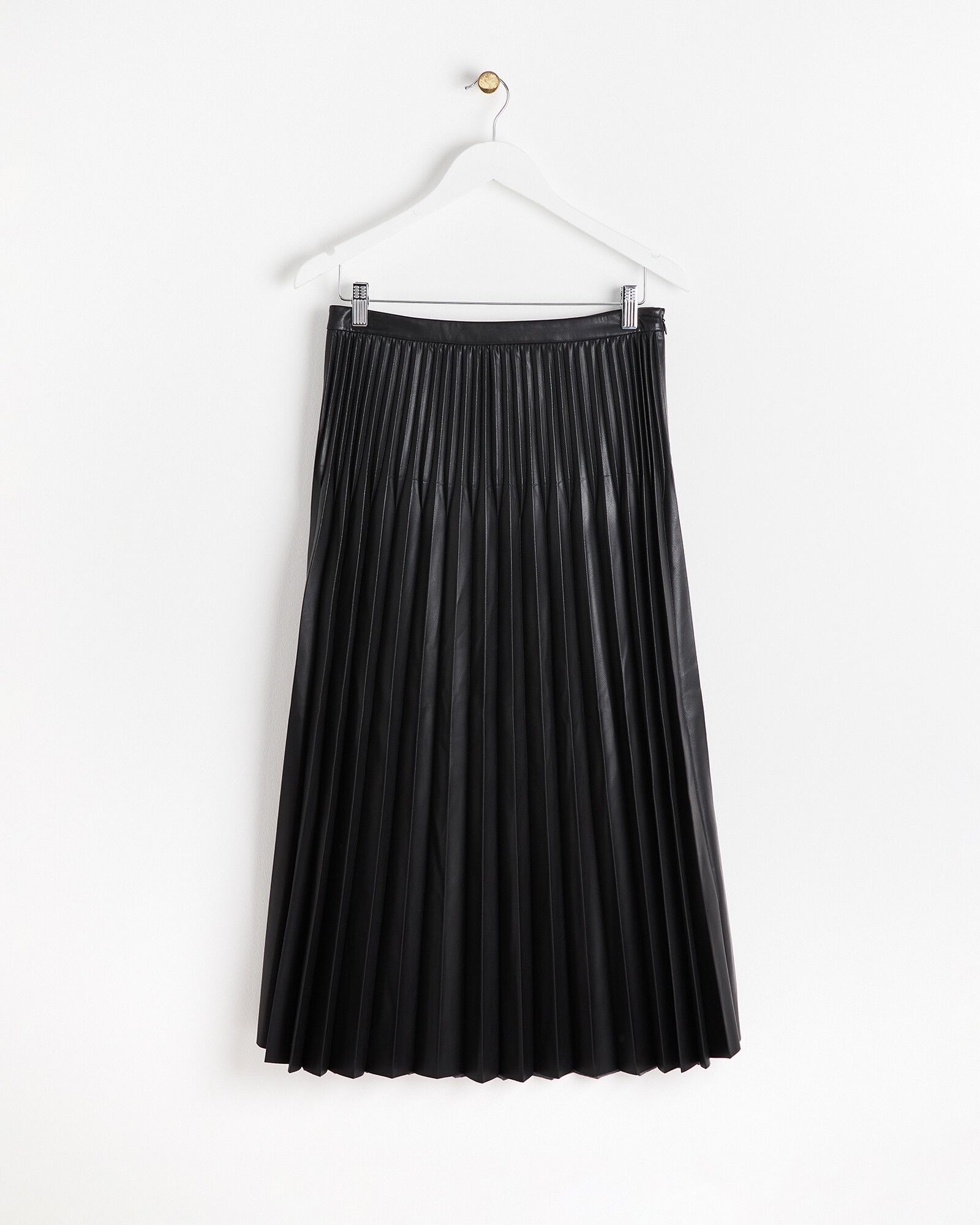 Faux Leather Black Pleated Midi Skirt | Oliver Bonas