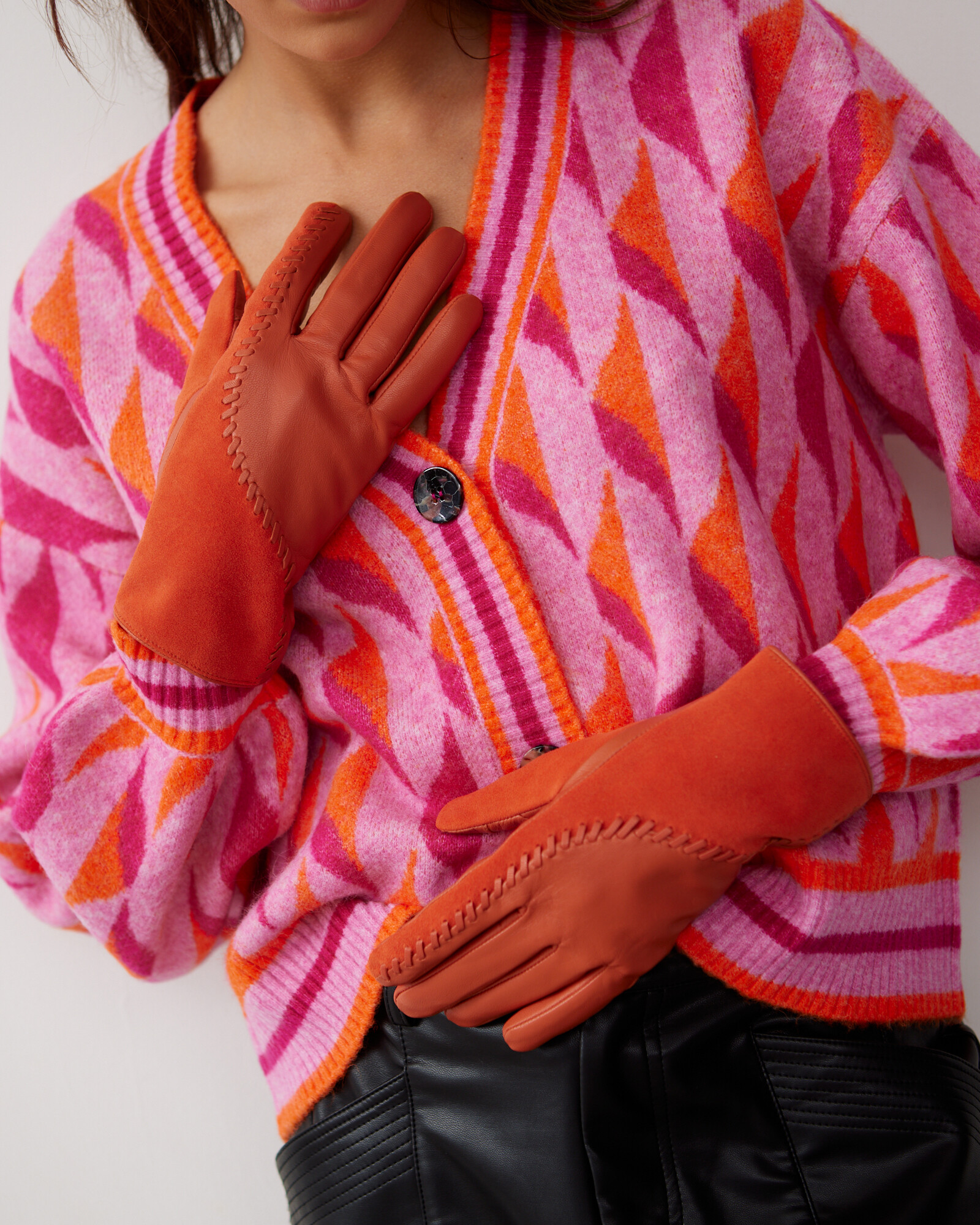 Whipstitch Orange Leather Gloves Oliver Bonas
