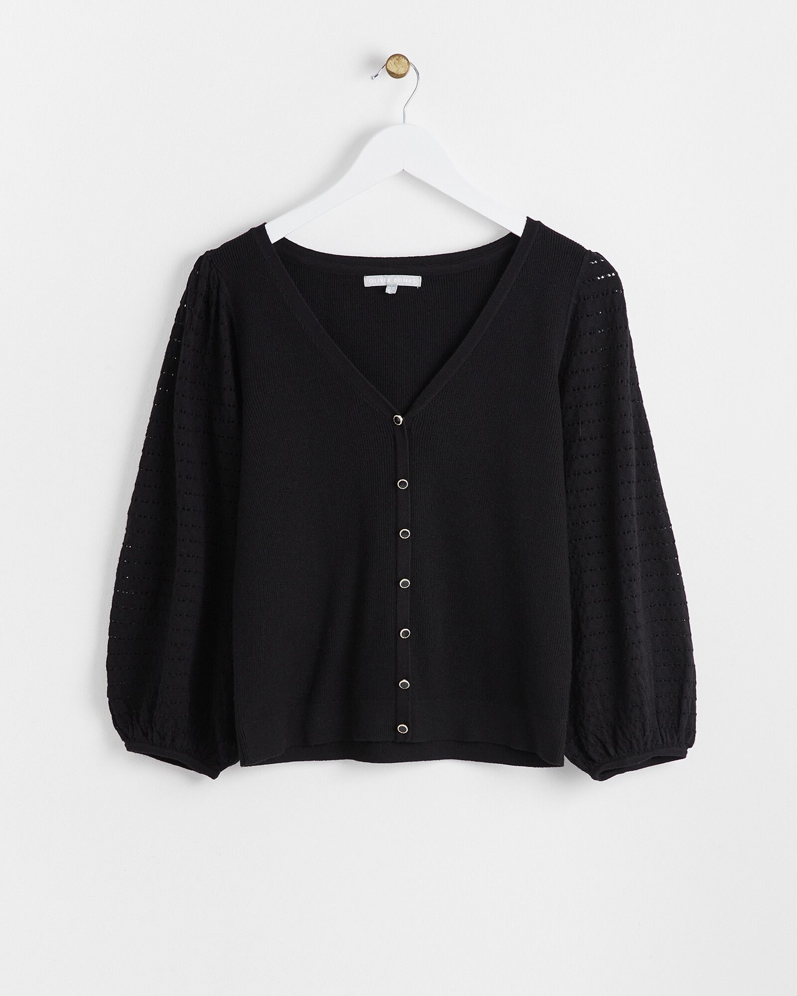 Embroidered Sleeve Black Knitted Top | Oliver Bonas