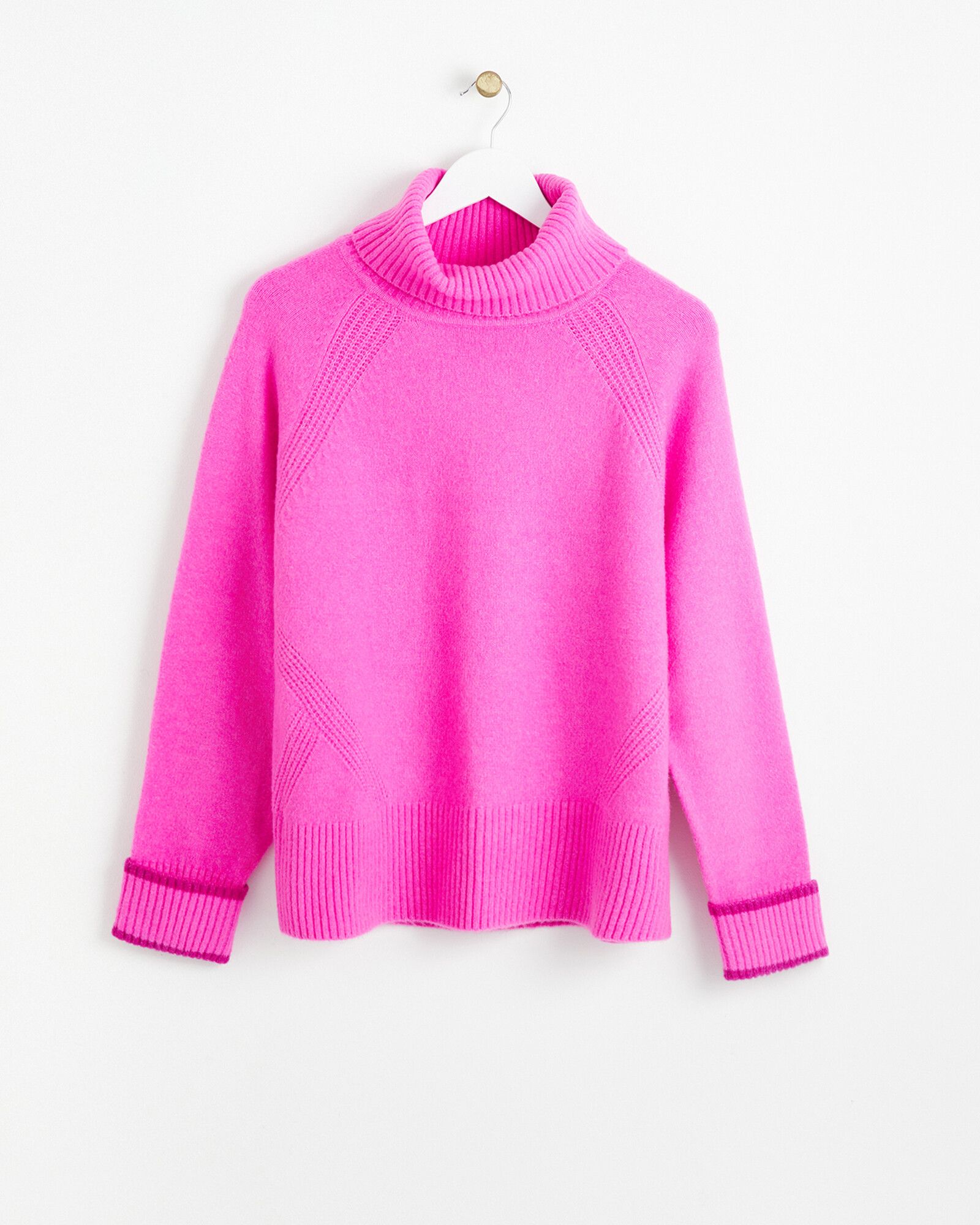 Pink Trim Roll Neck Knitted Jumper | Oliver Bonas