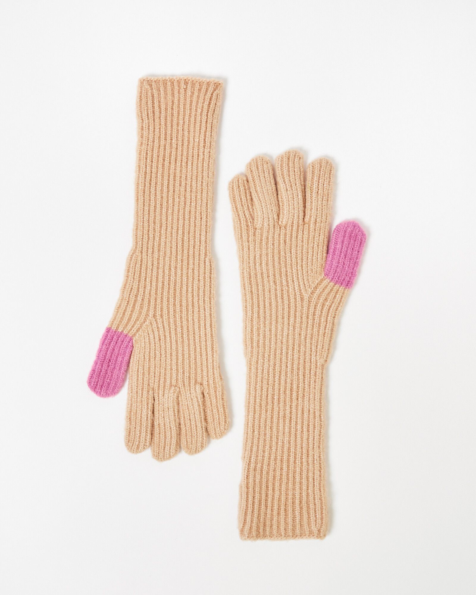 Brown & Pink Long Knitted Gloves | Oliver Bonas