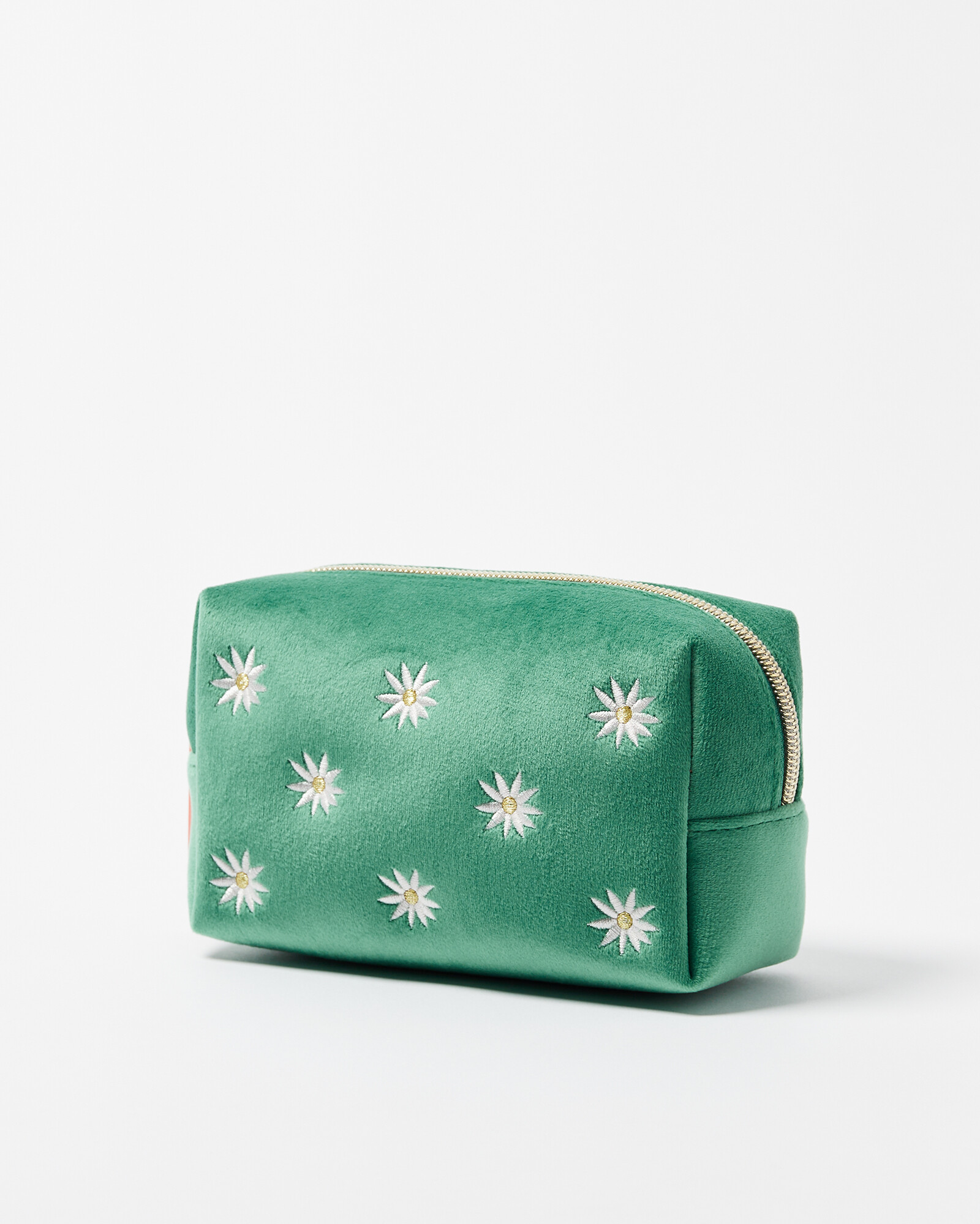 Daisy Green Velvet Embroidered Make Up Bag Oliver Bonas