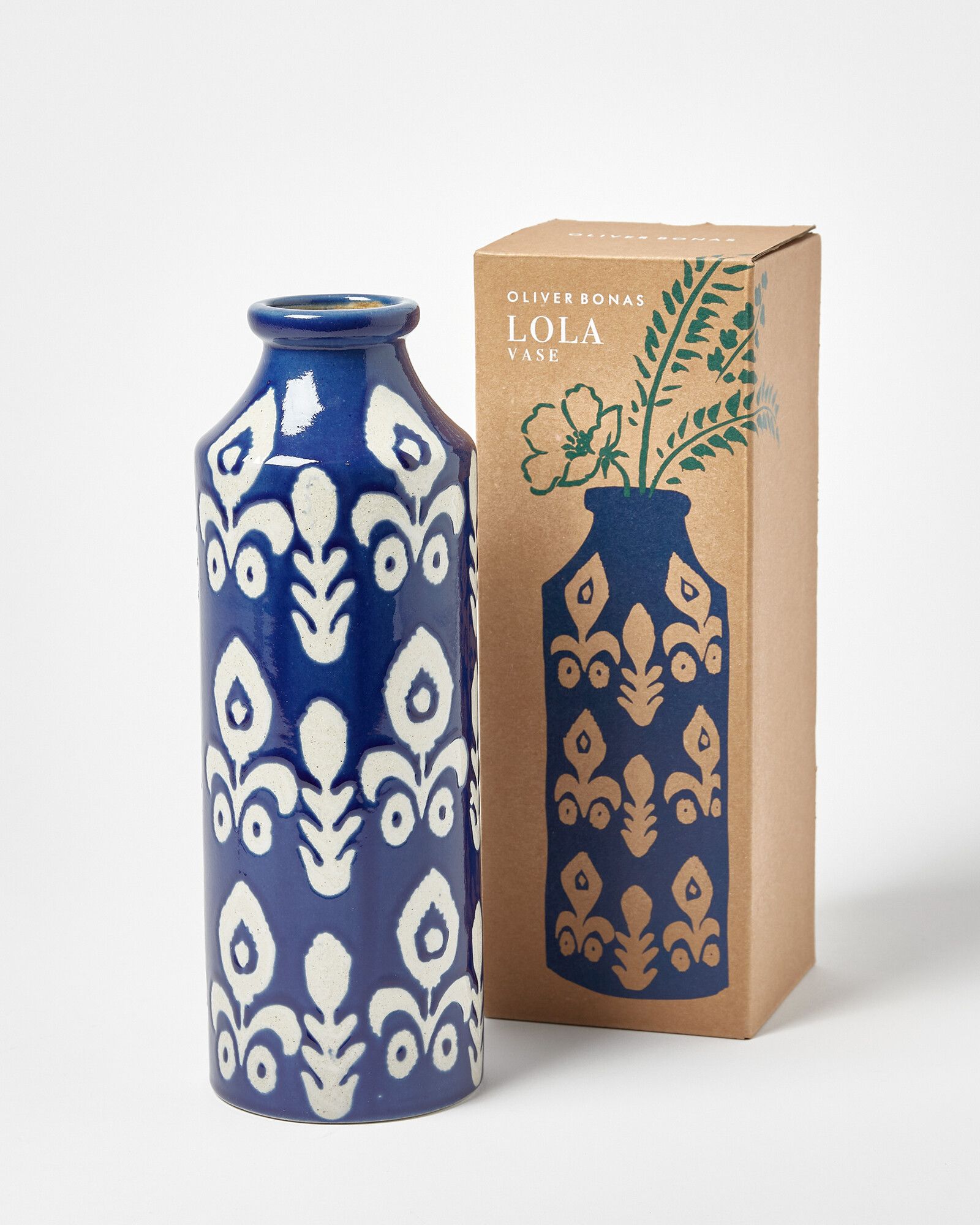 Lola Blue Ceramic Tall Vase | Oliver Bonas
