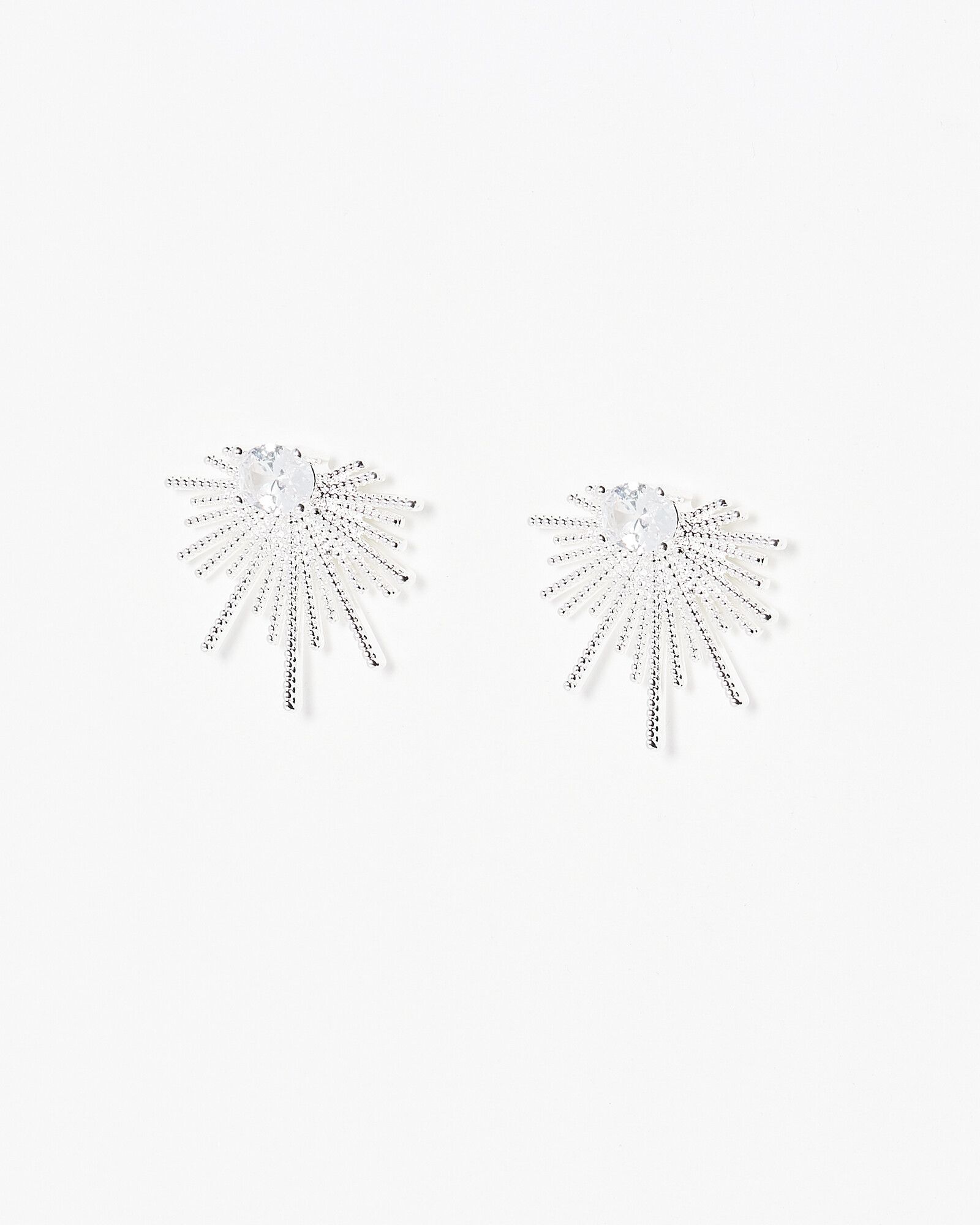 Twisted Bar Fan & Gem Silver Stud Earrings | Oliver Bonas