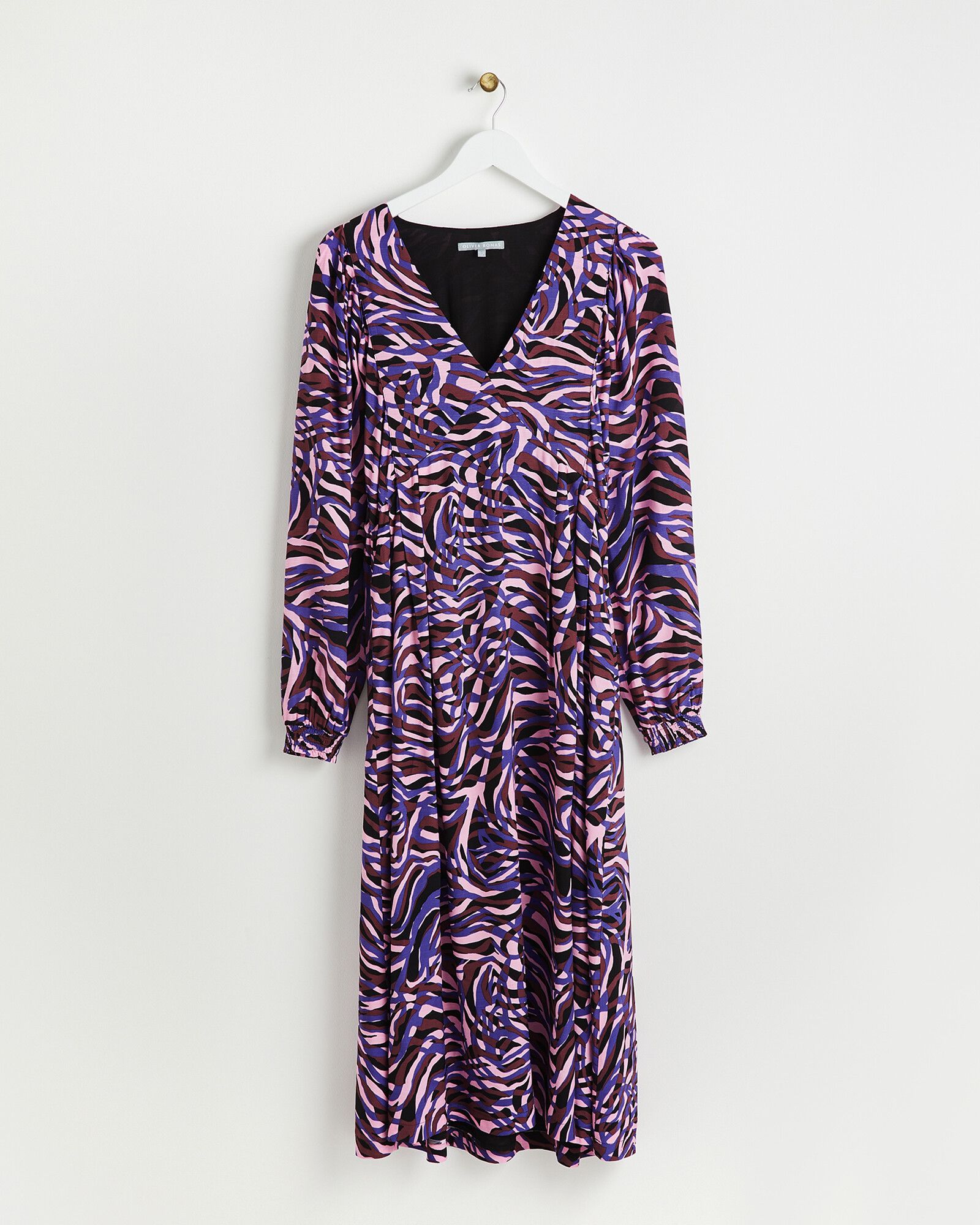 Abstract Animal Print Purple Midi Dress | Oliver Bonas
