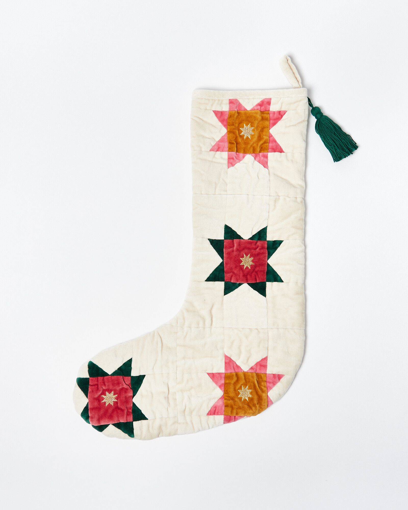 White Velvet Patchwork Fabric Christmas Stocking | Oliver Bonas