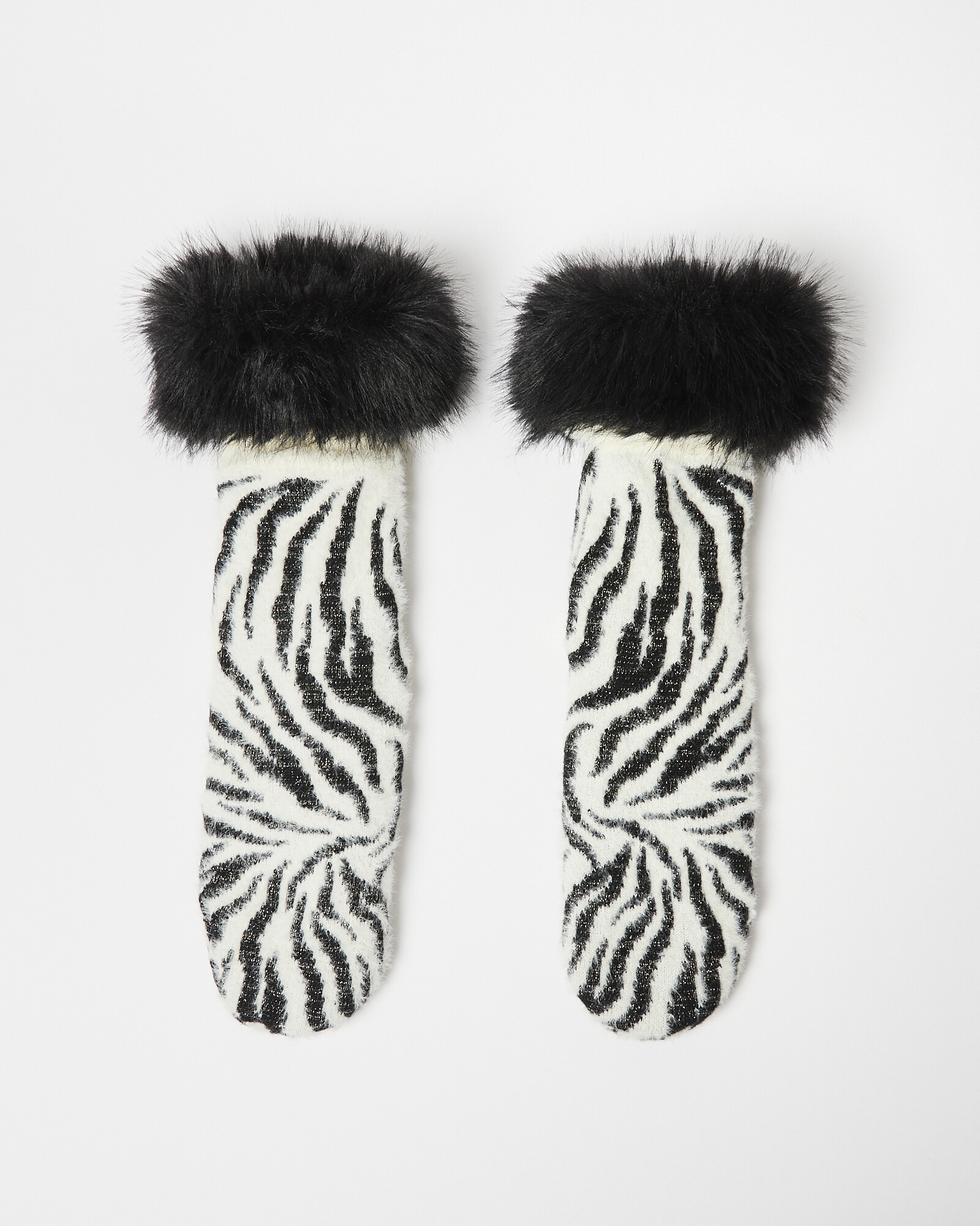 Black & Cream Zebra Stripe Slipper Socks Oliver Bonas