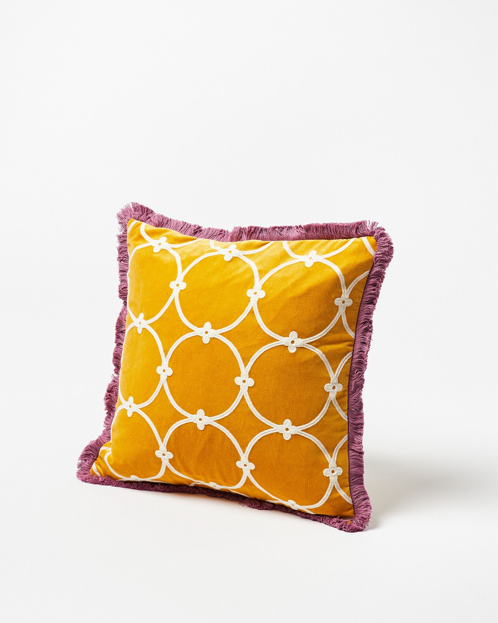 Embroidered Loop Yellow Velvet Cushion Cover | Oliver Bonas IE