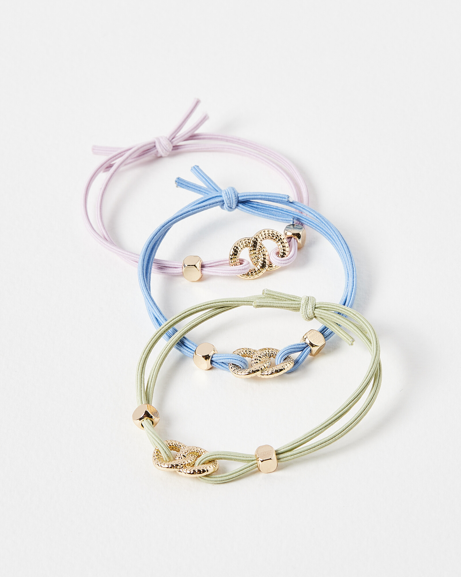 Cassie Gold Charm Hair Elastics Pack of Three Oliver Bonas