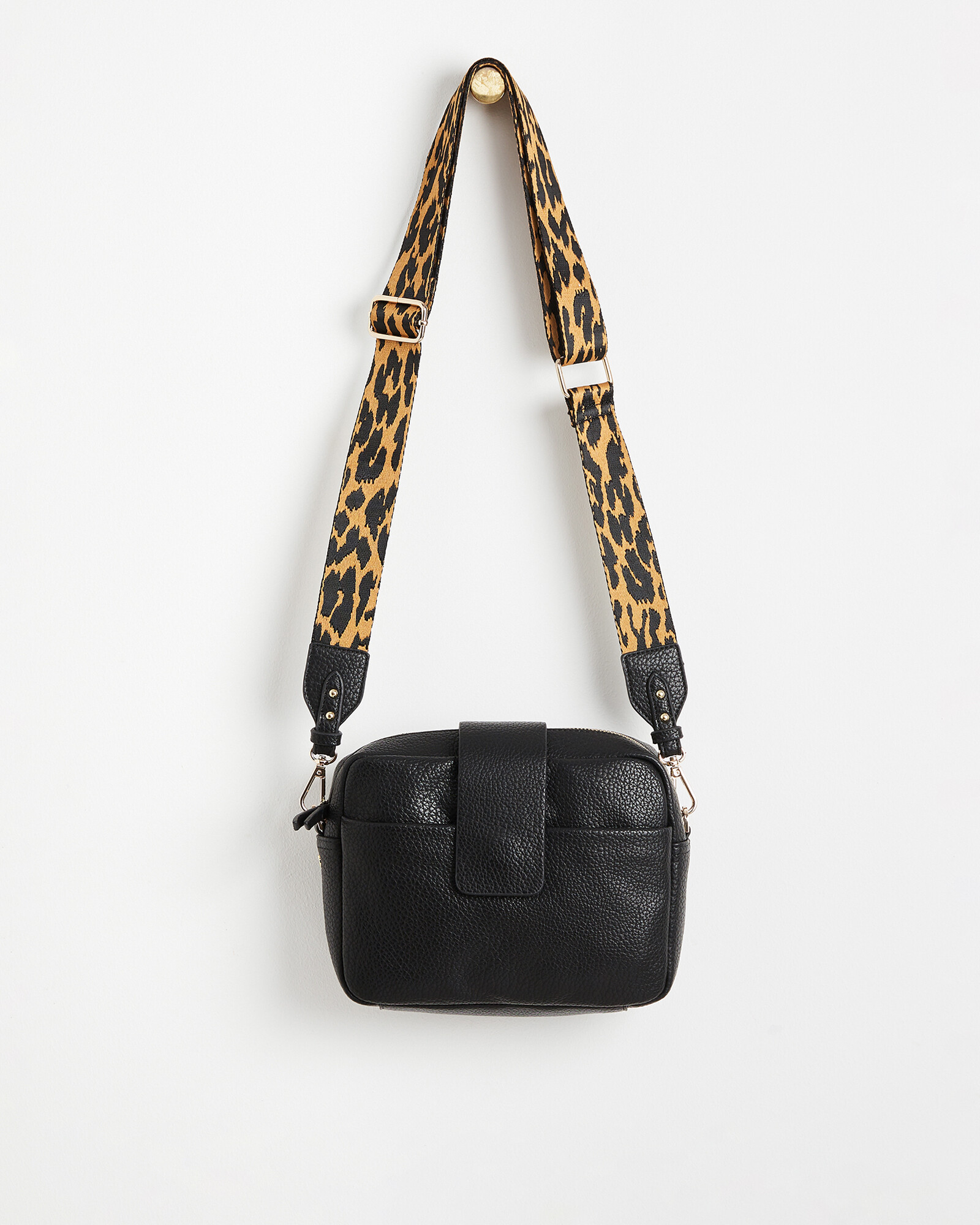 Eve Leopard Strap Black Crossbody Bag Oliver Bonas