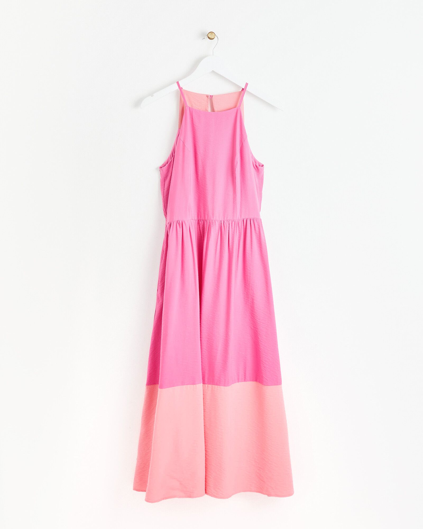 Colour Block Pink Halter Neck Midi Dress | Oliver Bonas