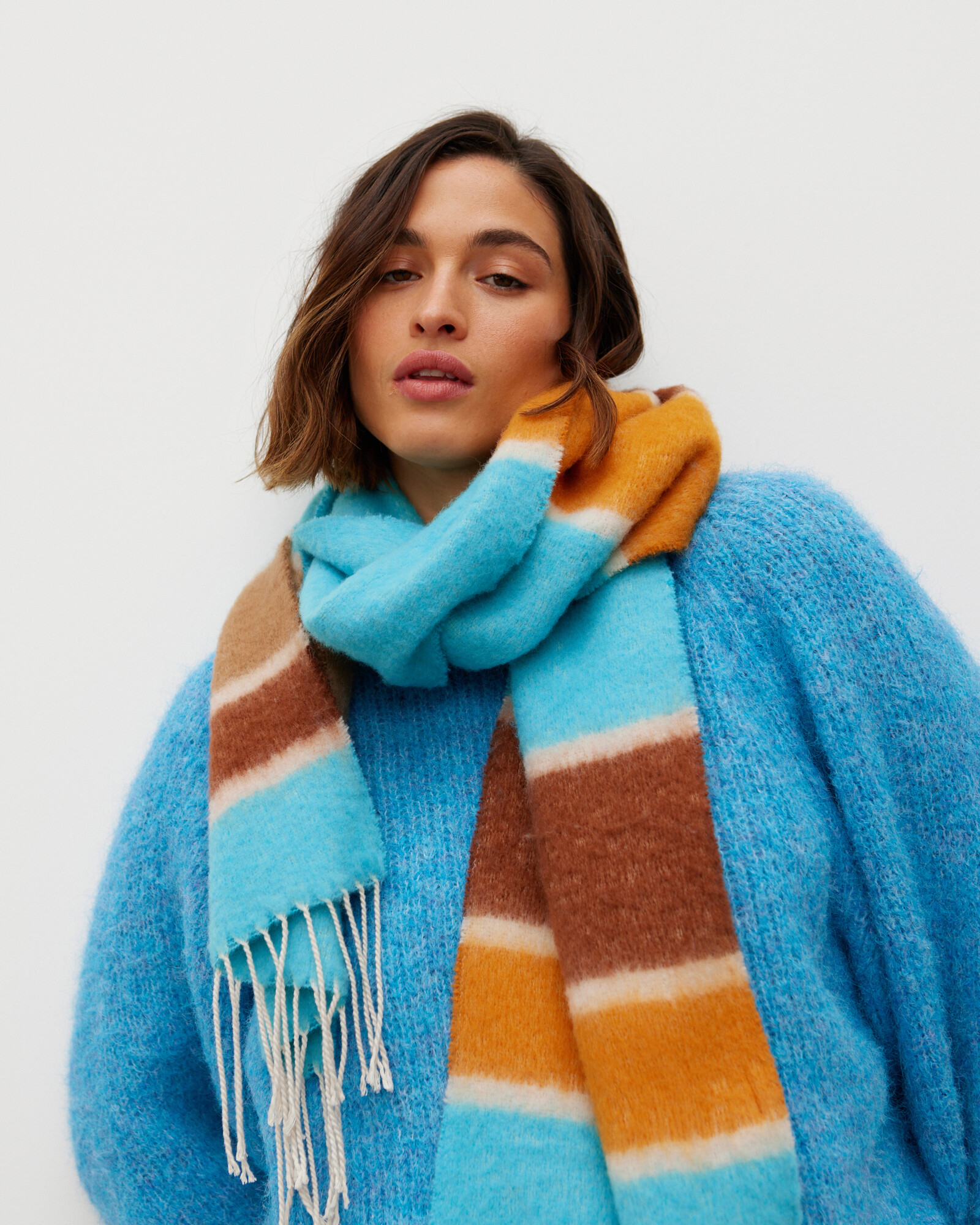 Blue Striped Cosy Heavyweight Scarf Oliver Bonas