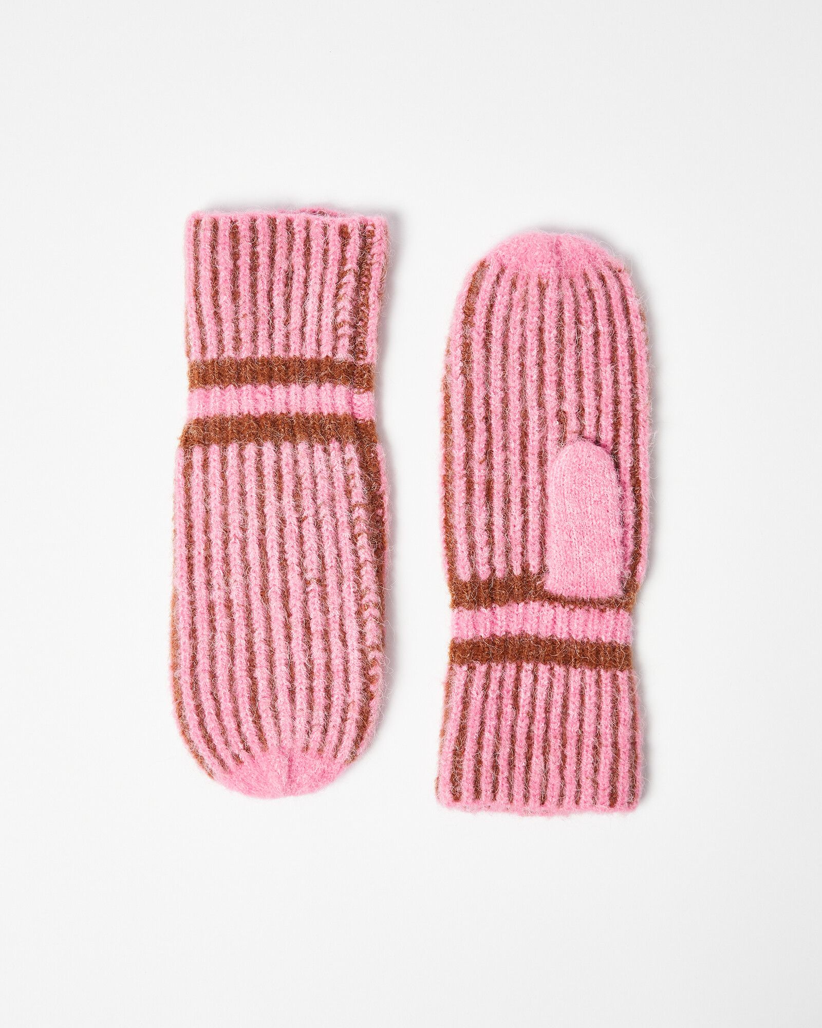 Pink & Brown Knitted Mitten Gloves | Oliver Bonas