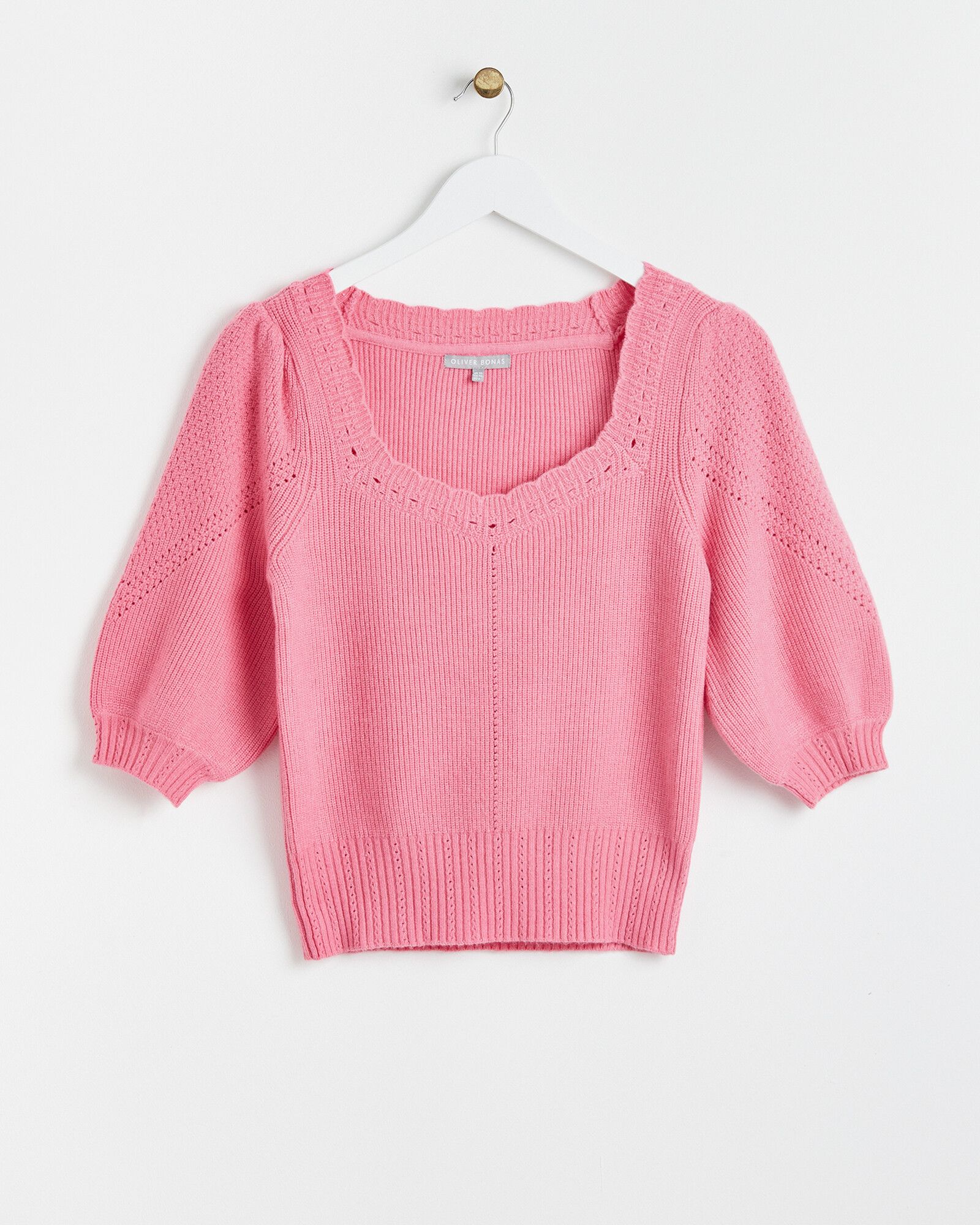 Scalloped Pink Knitted Top | Oliver Bonas
