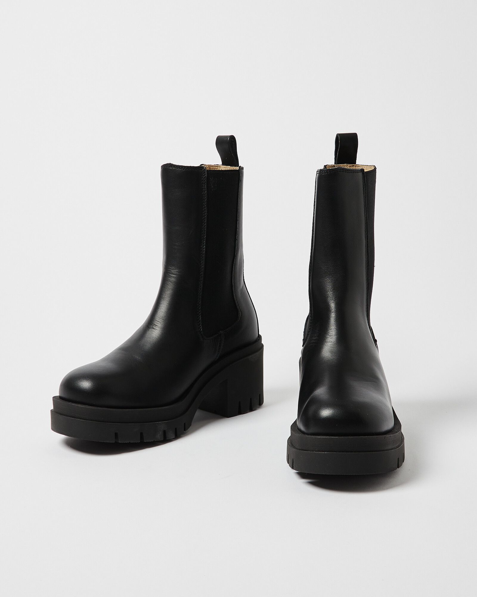 Selected Femme Sage Black Leather Heeled Chelsea Boots | Oliver Bonas