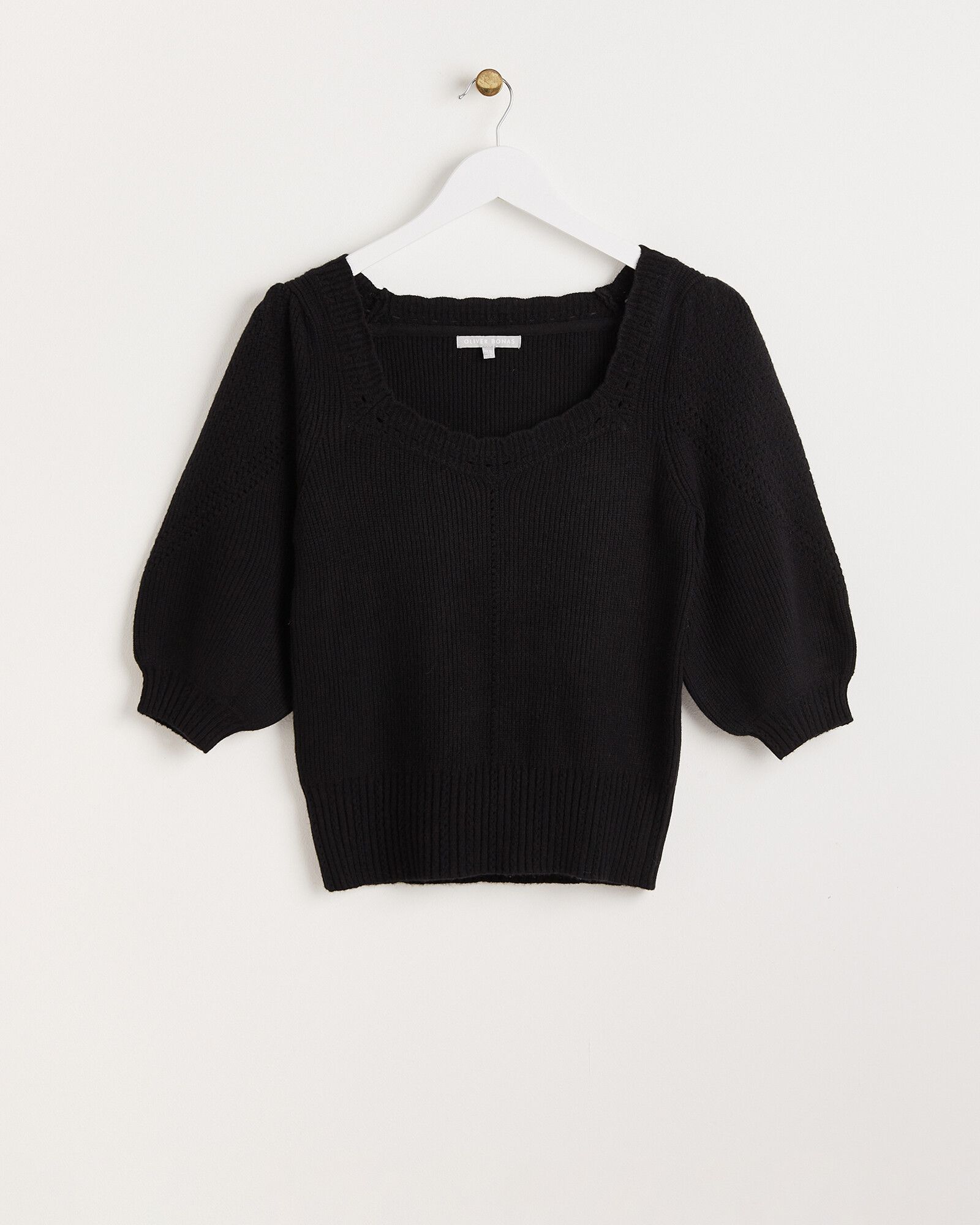 Scalloped Black Knitted Top | Oliver Bonas