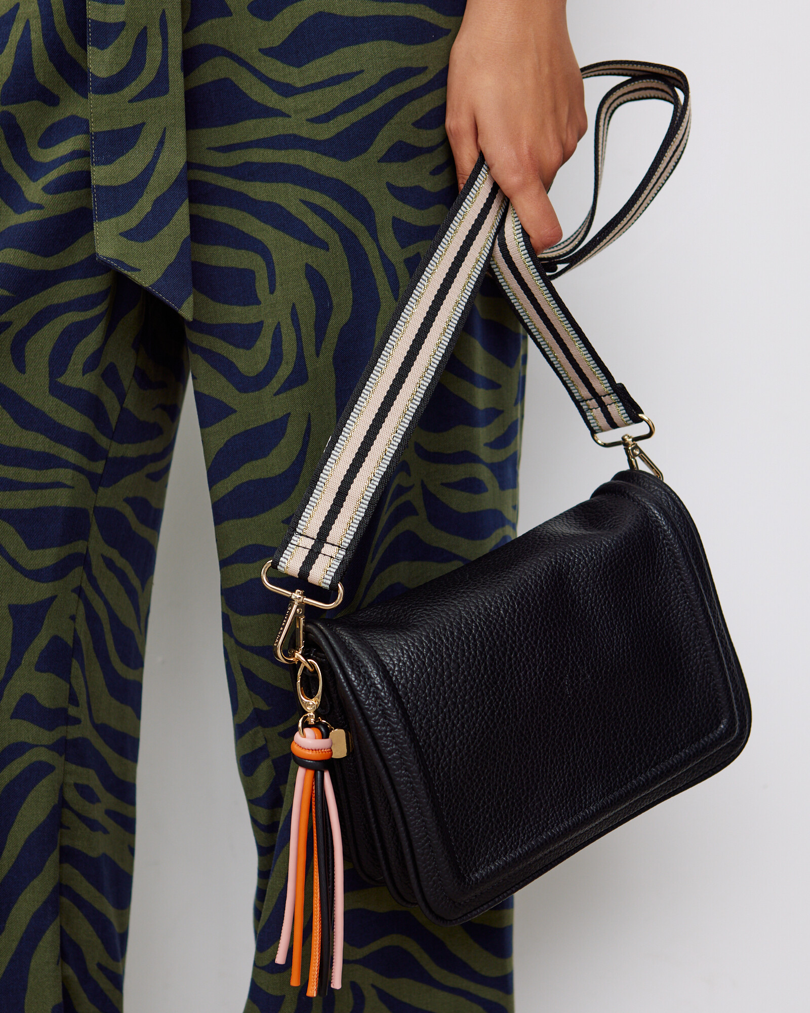 Black Metallic Stripe Replacement Bag Strap Oliver Bonas