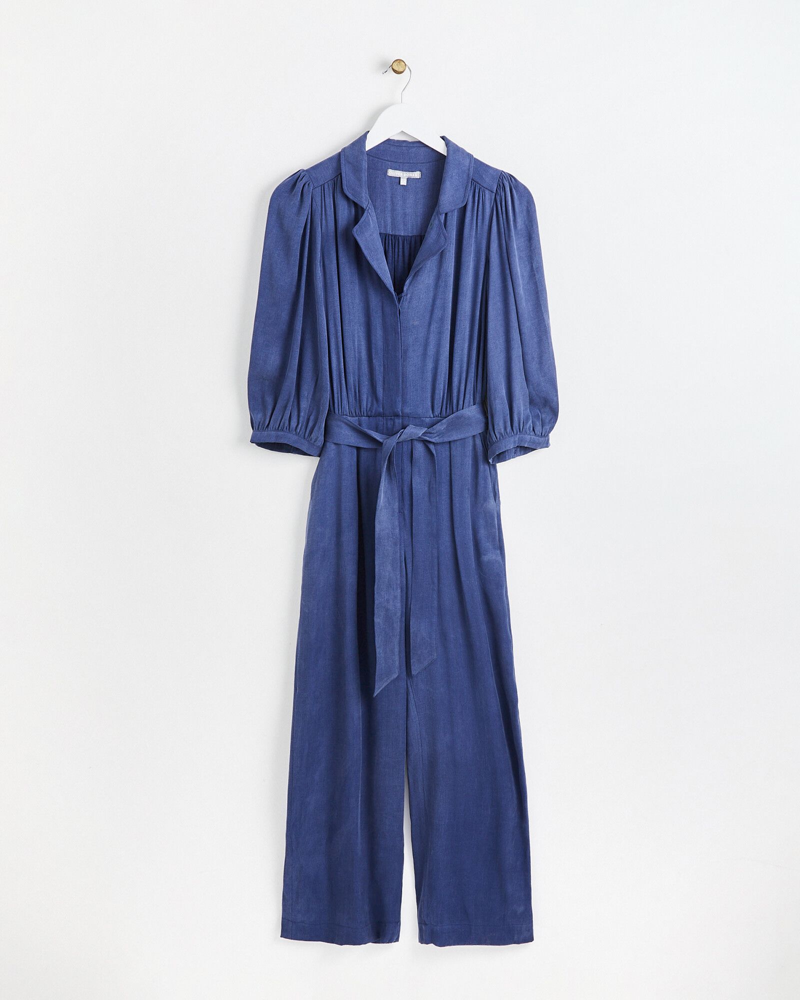 Tie Waist Blue Long Sleeve Jumpsuit | Oliver Bonas