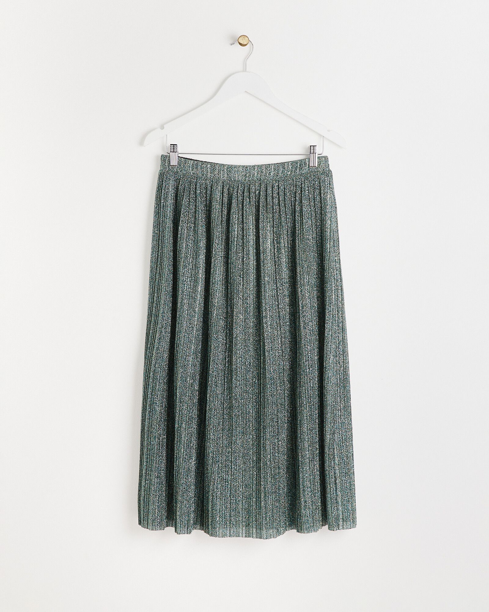 Blue & Green Sparkle Pleated Midi Skirt | Oliver Bonas