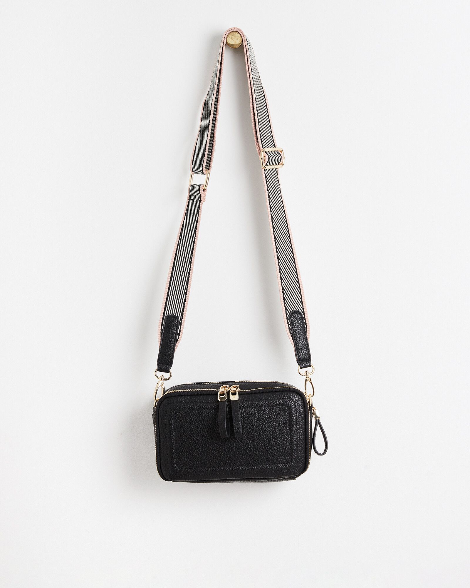 Simen Black Stripe Crossbody Bag Large | Oliver Bonas