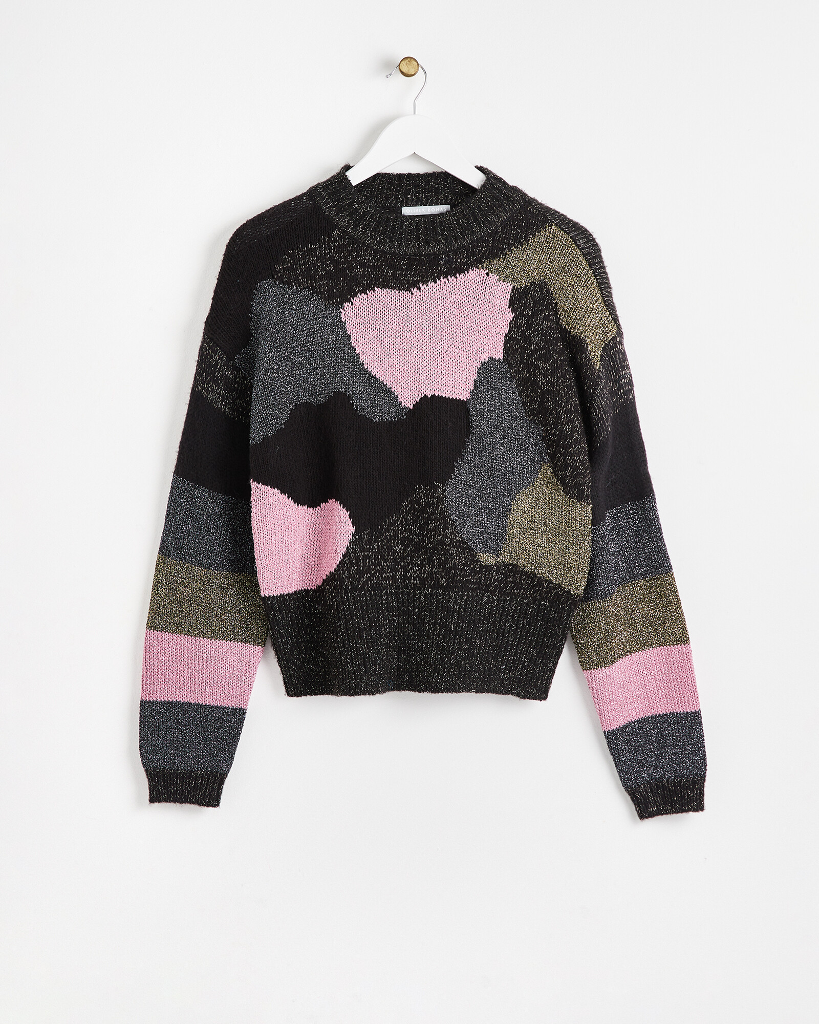 Metallic Camouflage Black Knitted Jumper Oliver Bonas