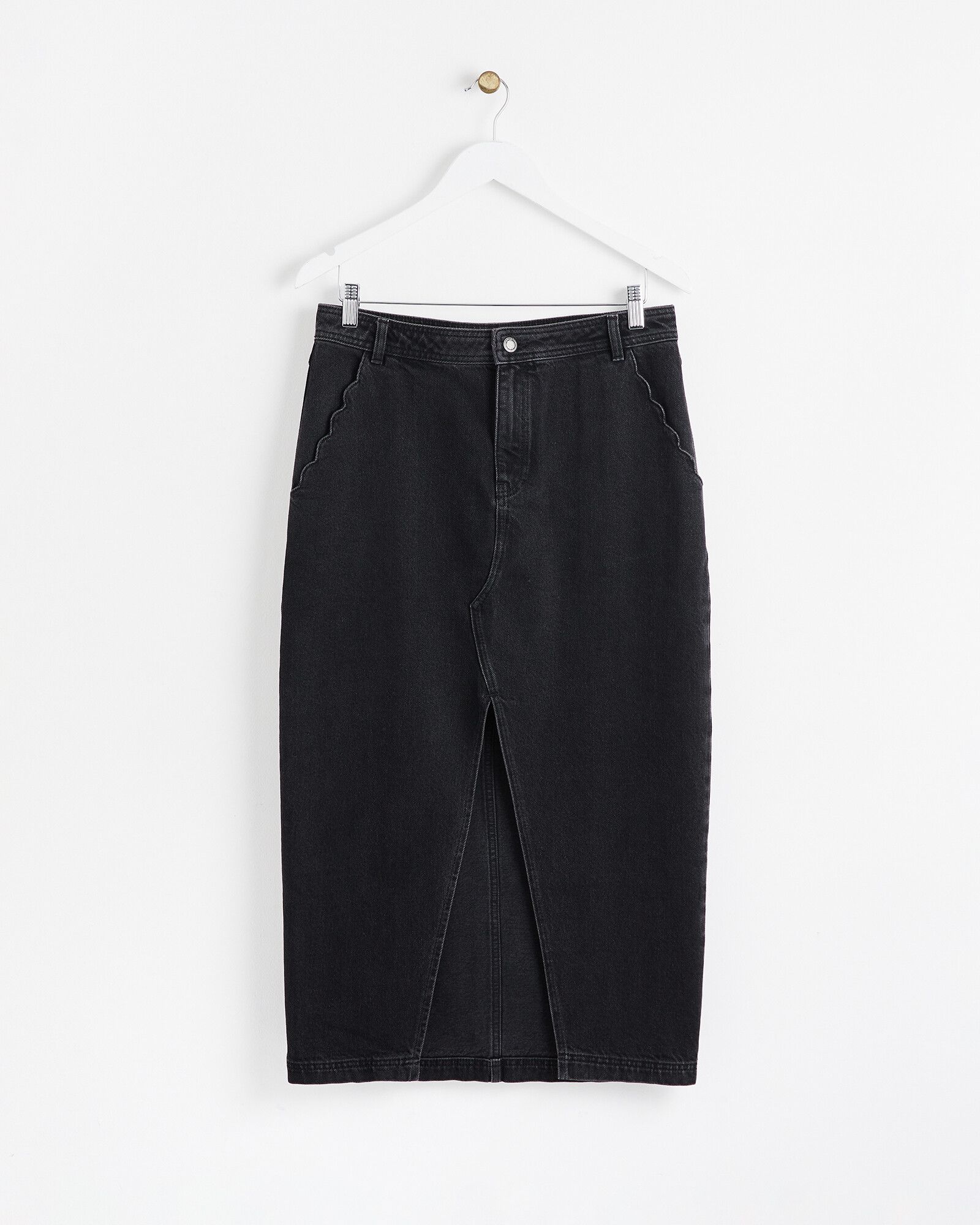 Washed Black Scalloped Pocket Denim Skirt | Oliver Bonas