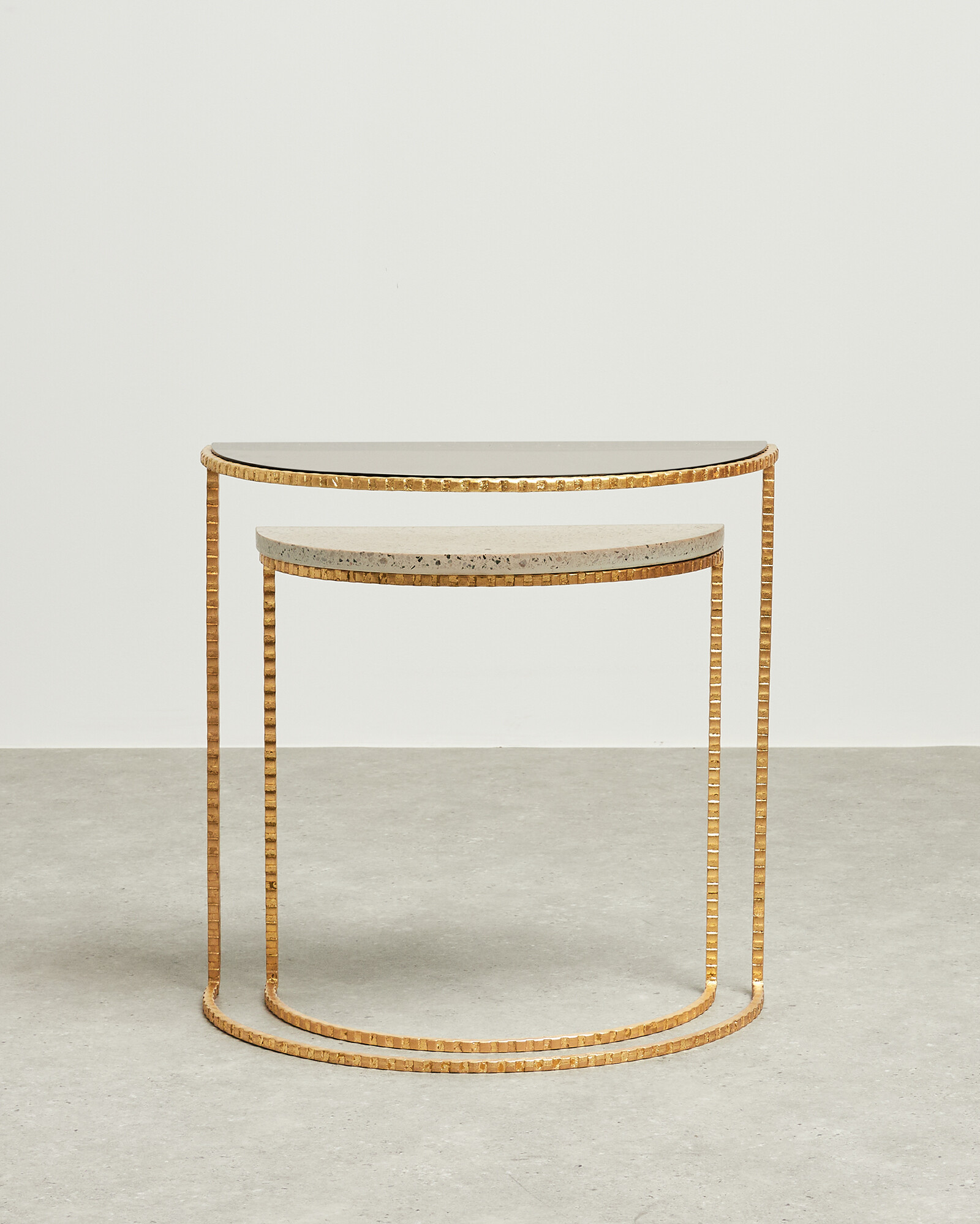 Terrazzo Gold Nesting Side Tables Set of Two Oliver Bonas