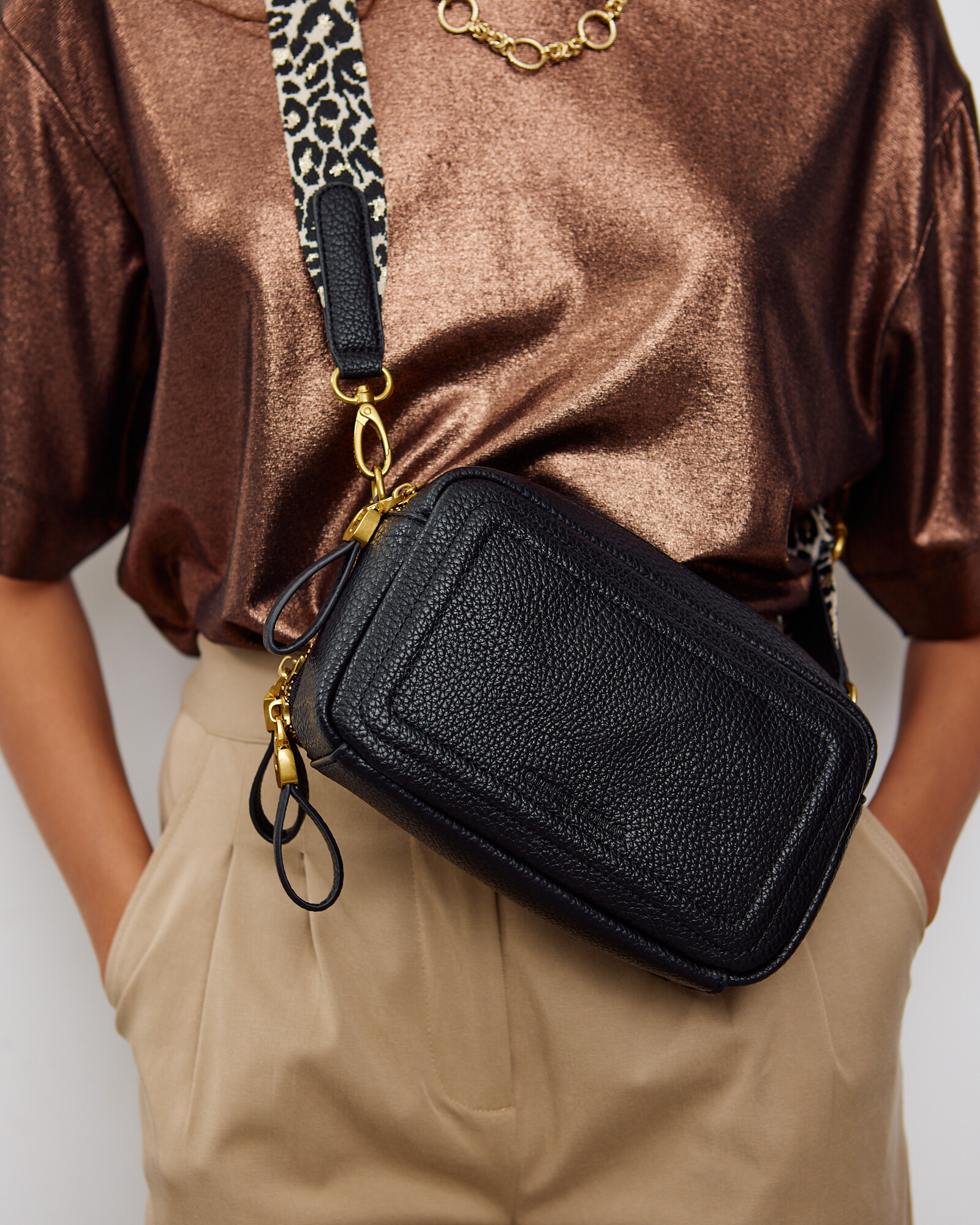 Simen Black Leopard Strap Crossbody Bag Oliver Bonas